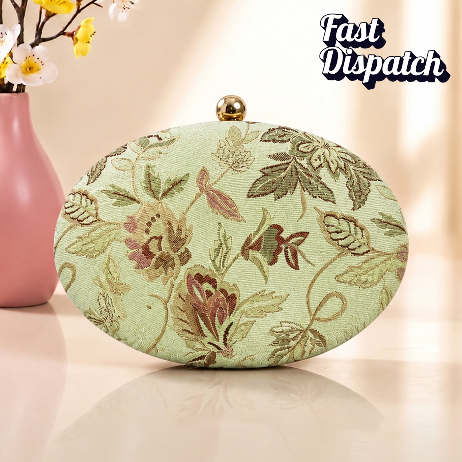Artklim Mint Green Floral Printed Women Clutch