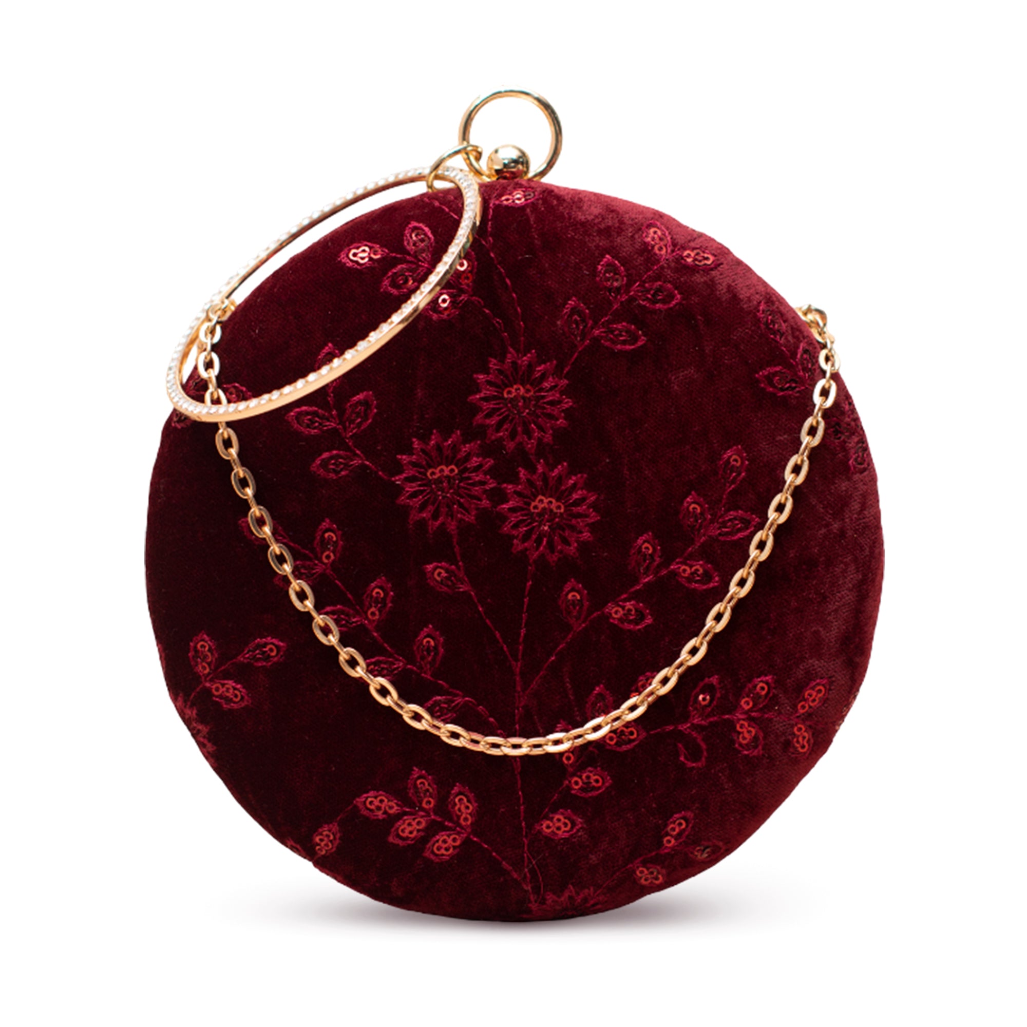 Artklim Velvet Maroon Floral Embroidered Clutch