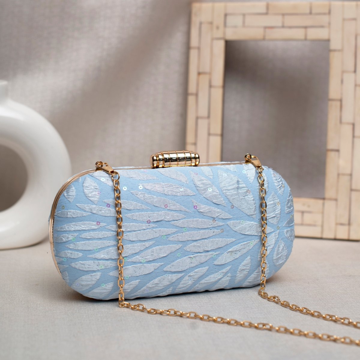 Blue Embroidery Fabric Clutch