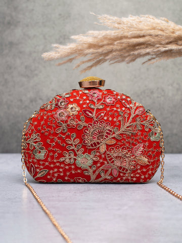 Artklim Embroidered Scarlet Garden Clutch
