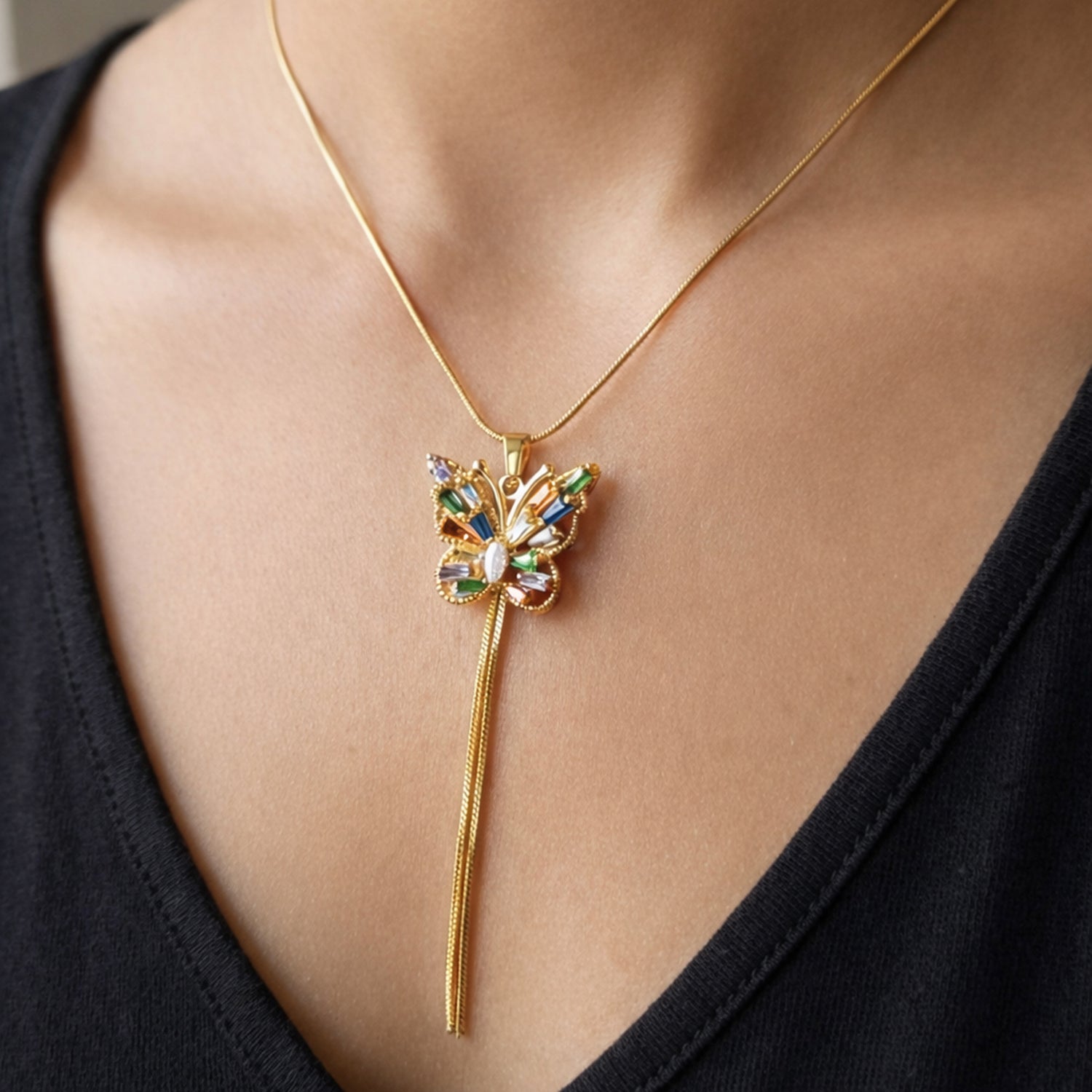 Artklim Gold-Plated Chic Adjustable Butterfly Anti-Tarnish Pendant Necklace