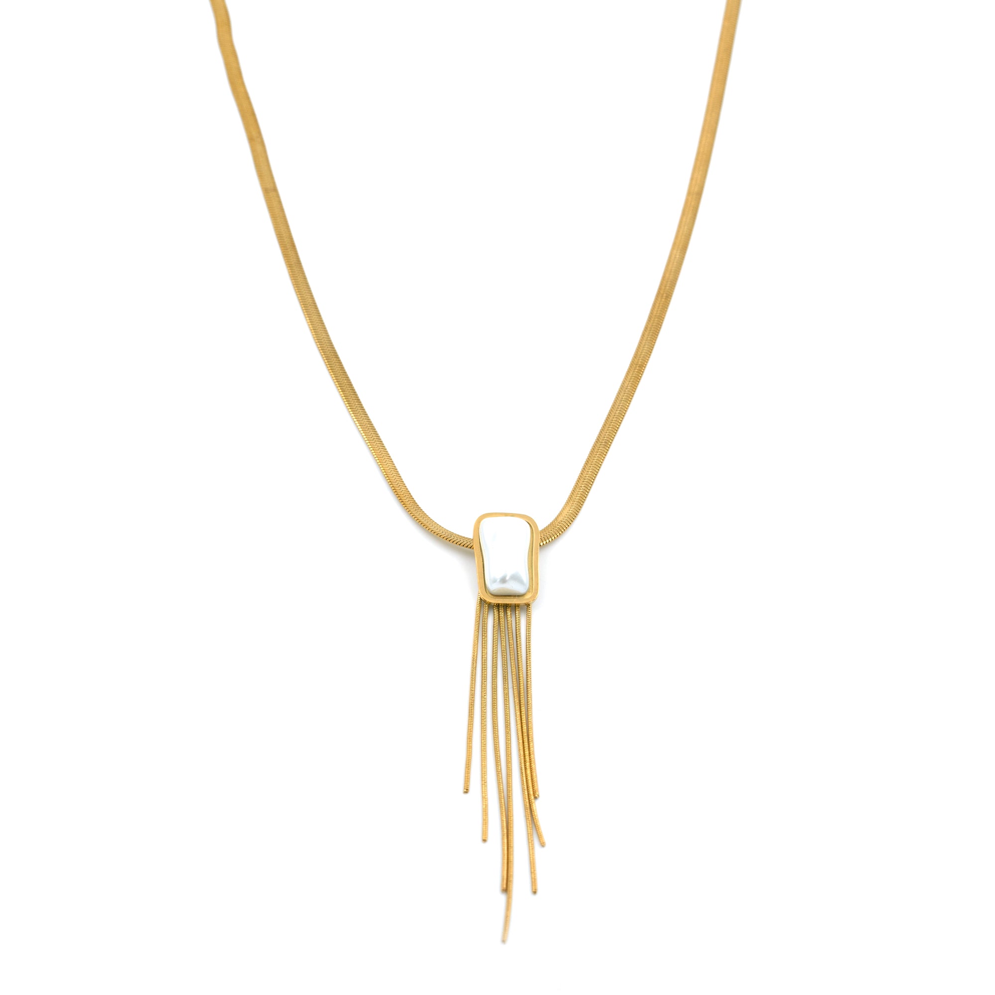Artklim Lustrous Pearl Bar Pendant with Golden Fringe