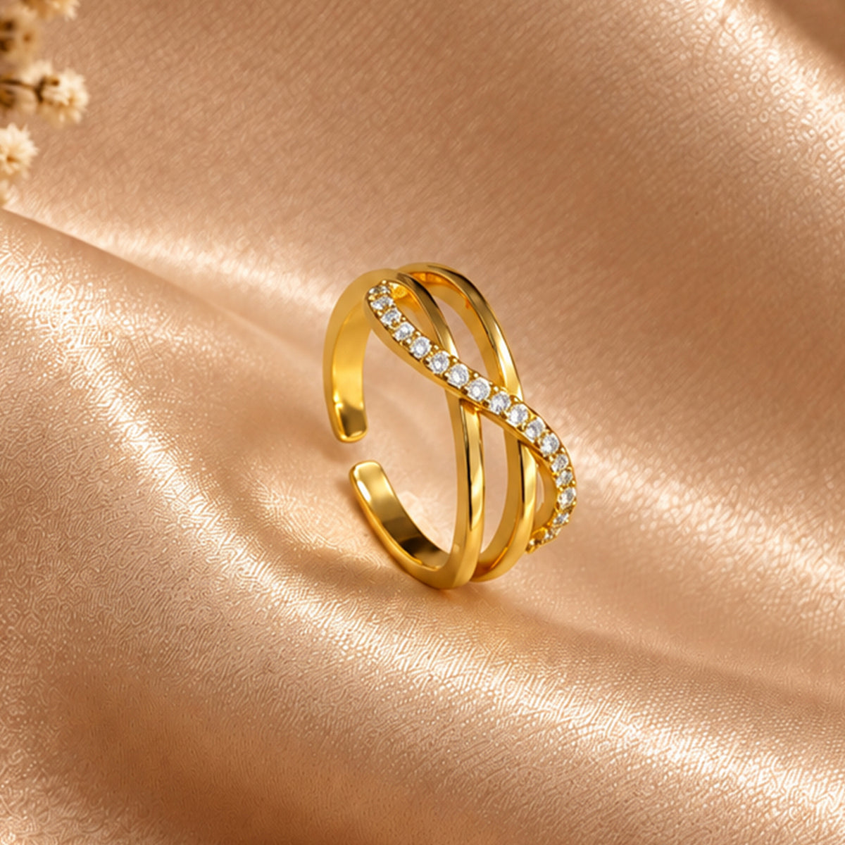 Artklim Elegant Infinity Crystal Gold-Tone Statement Anti-Tarnish Ring