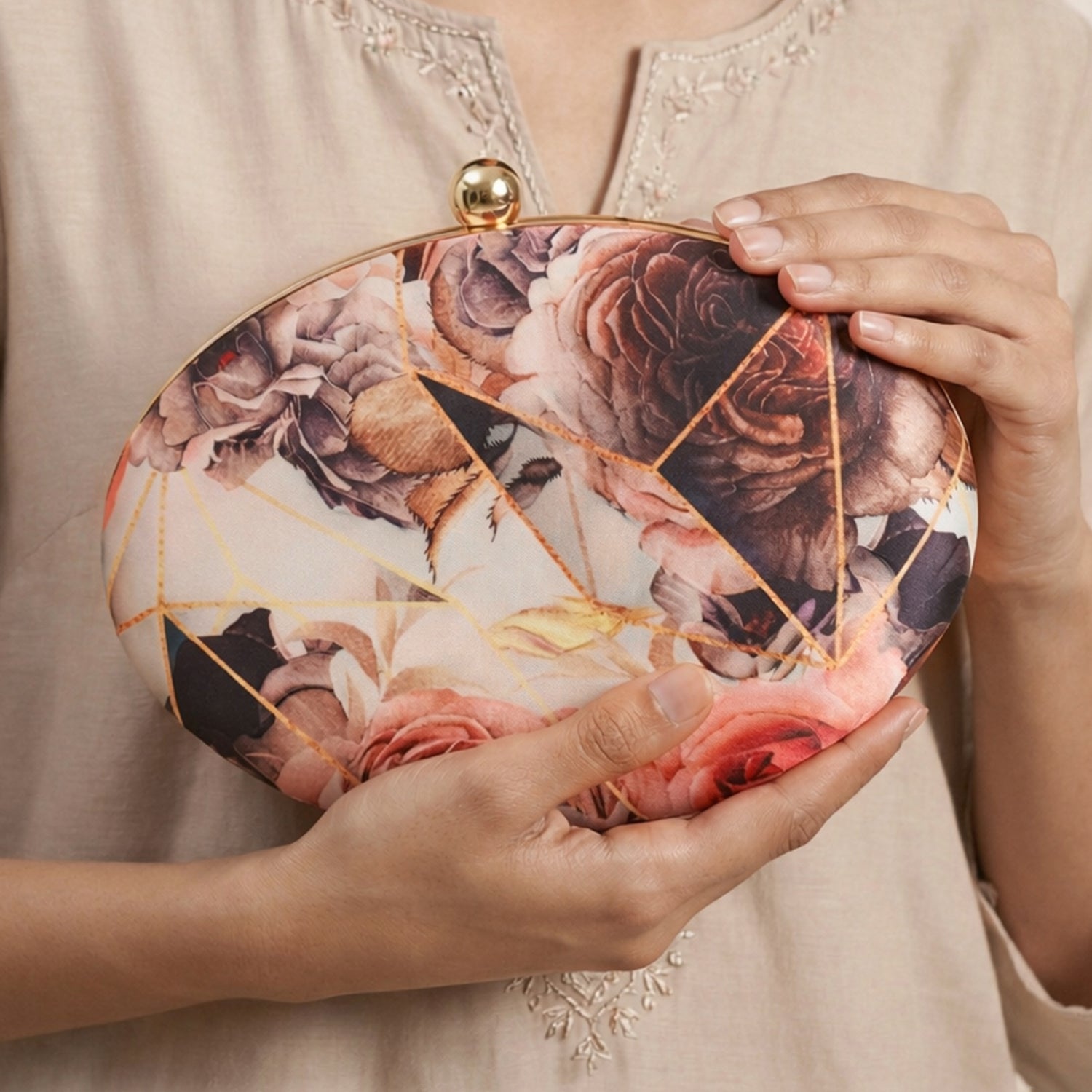 Abstract Rose Printed Clutch