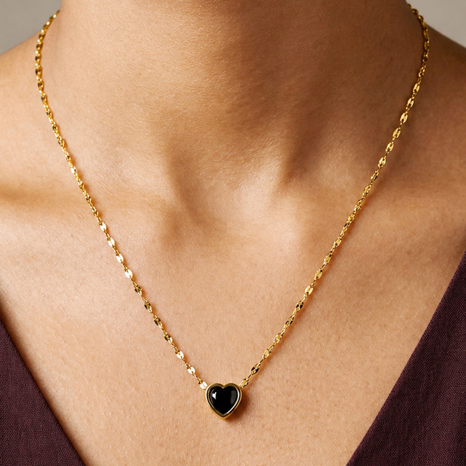 Artklim Black Heart Gold Chain Anti-tarnish Necklace