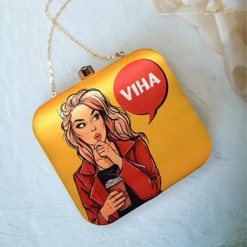Yellow Based Customised Name Clutch
