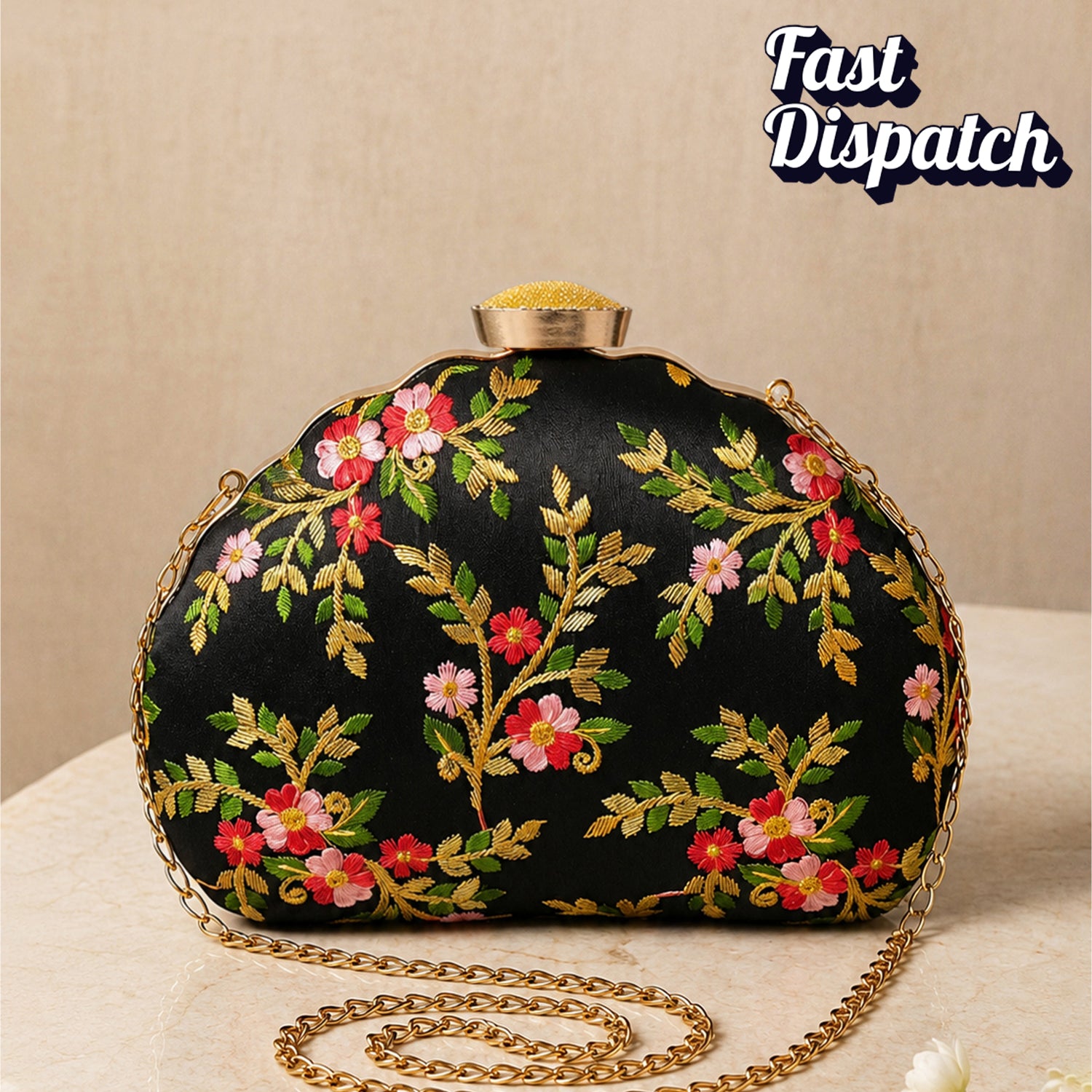 Artklim Midnight Bloom Floral Embroidered Clutch