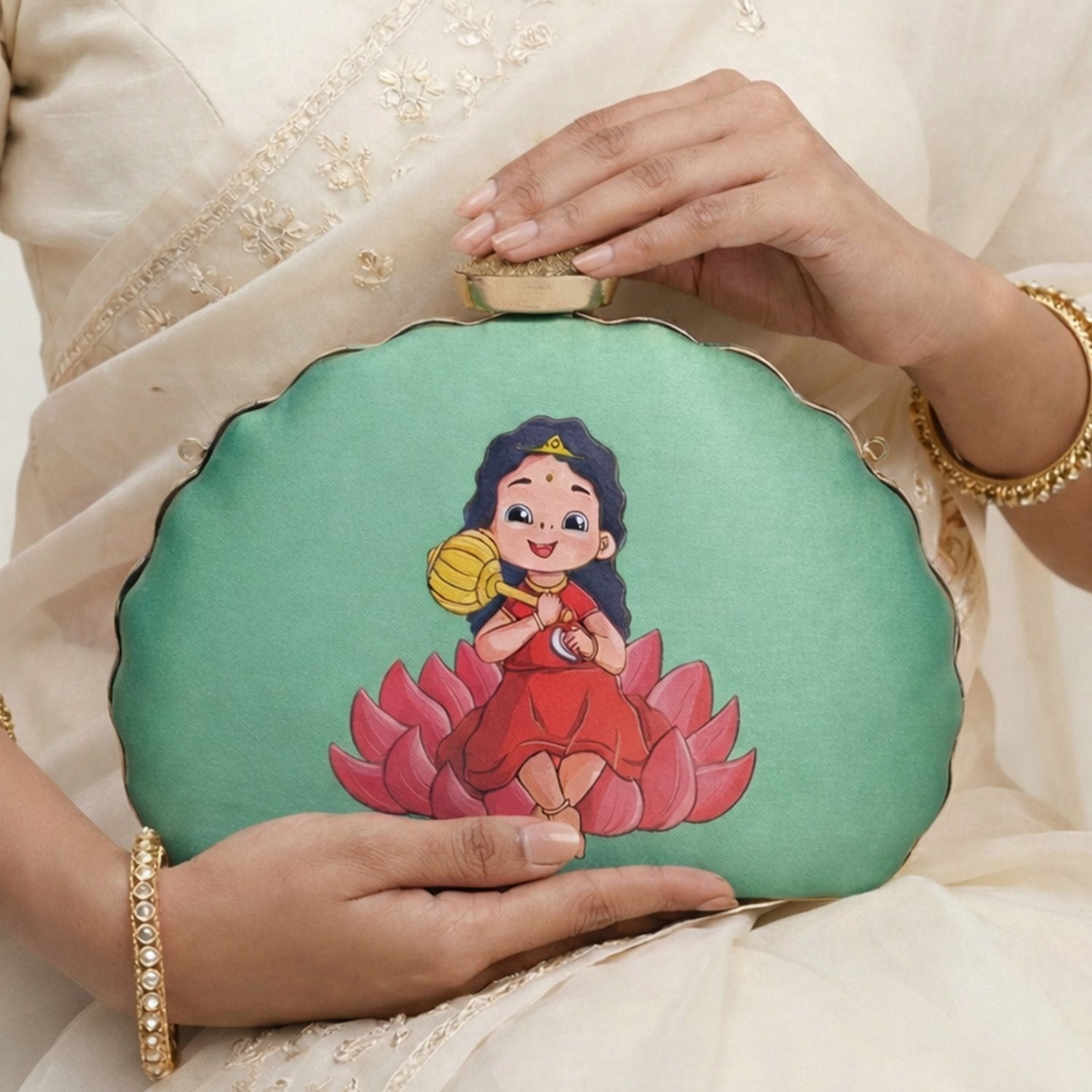 Artklim Baby Durga Printed D-Shape Clutch