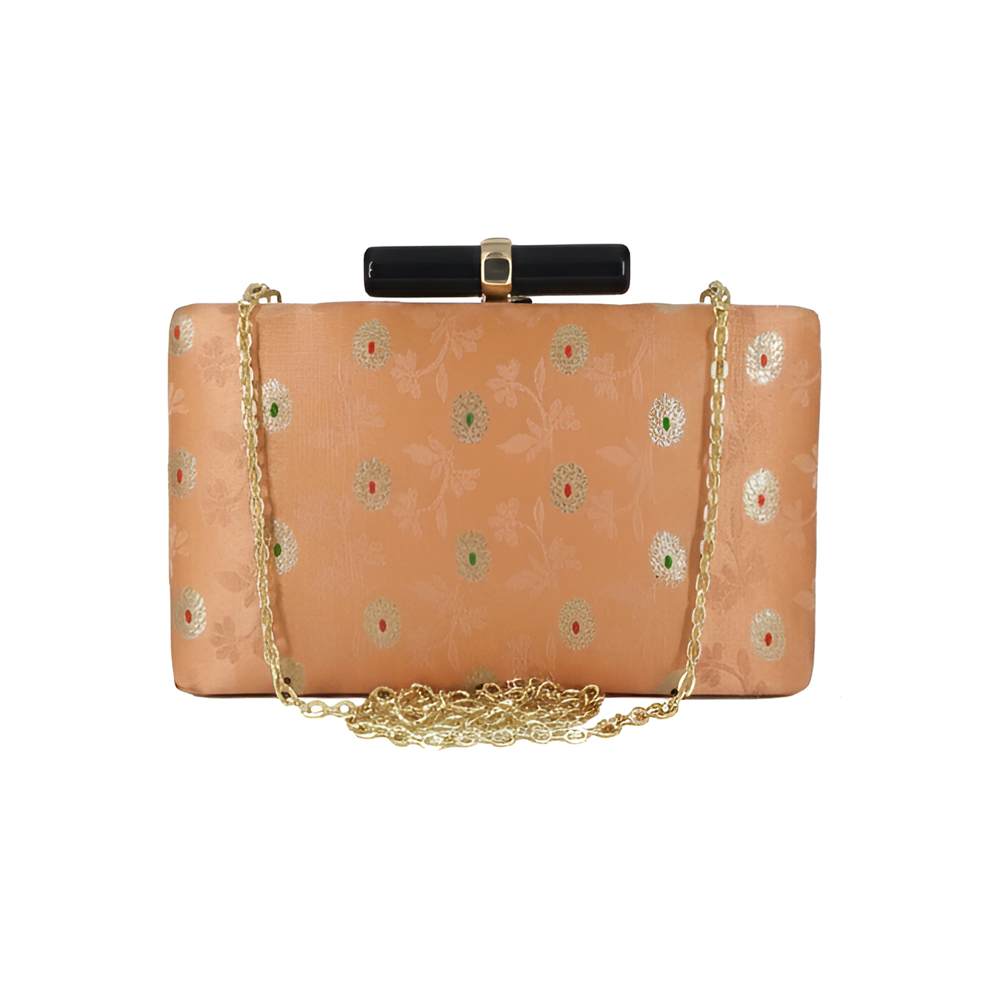 Artklim Peach Floral Ethnic Embroidered Clutch