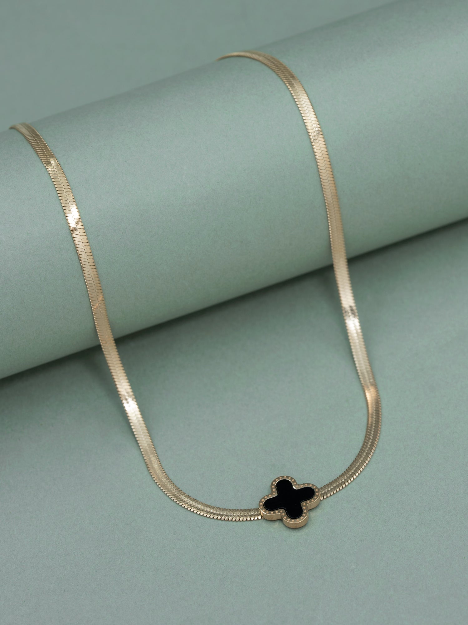 Artklim Gold Plated Black Clover Anti-Tarnish Necklace