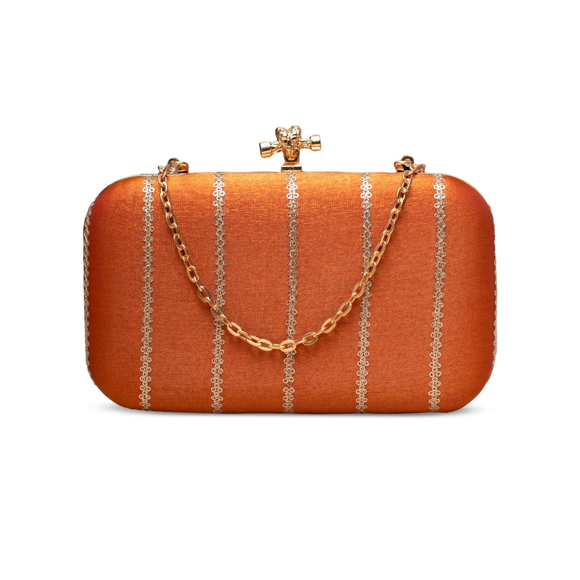 Artklim Elegant Orange Satin Embroidered Clutch
