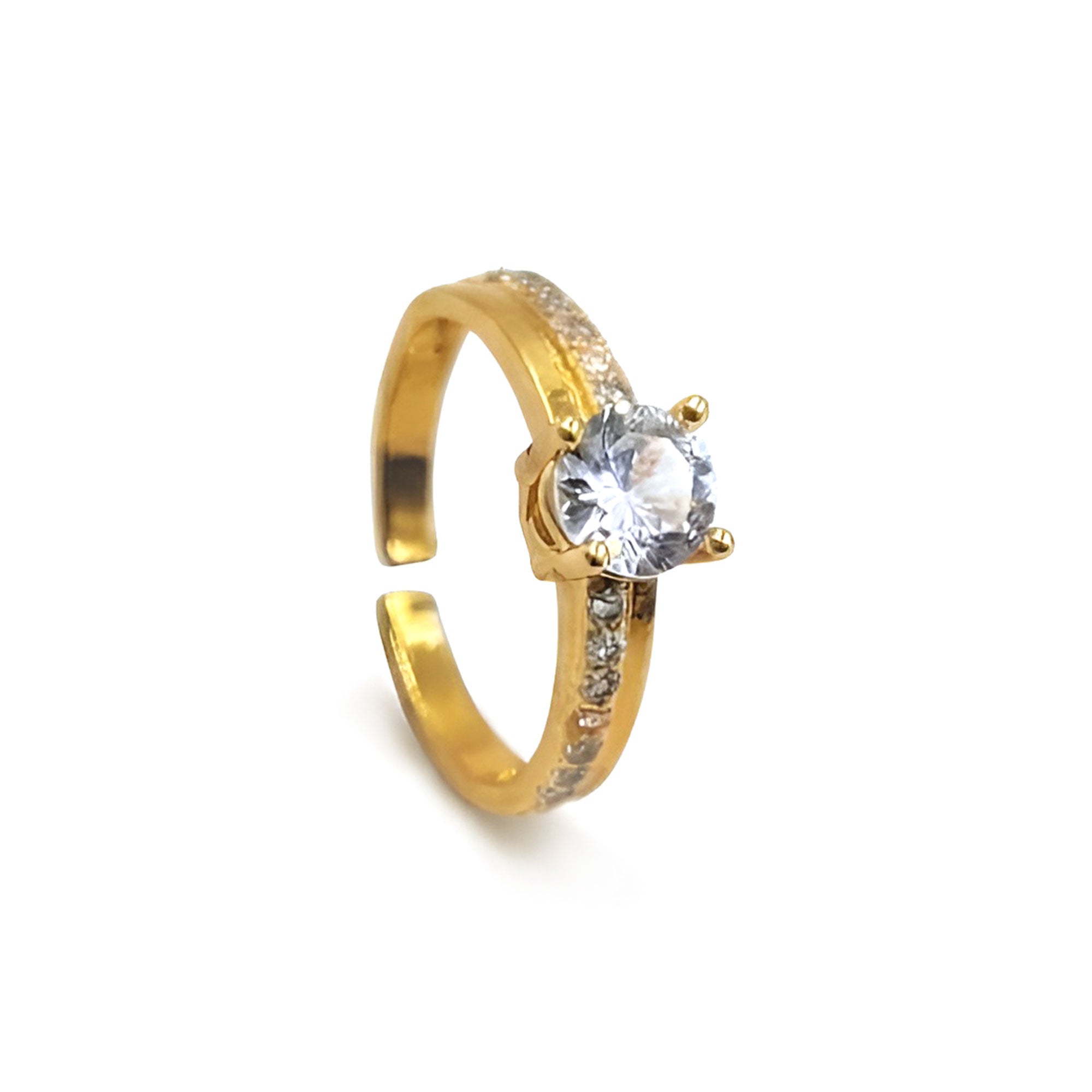 Artklim Gold-Plated Round Crystal Solitaire Design Anti-Tarnish Ring