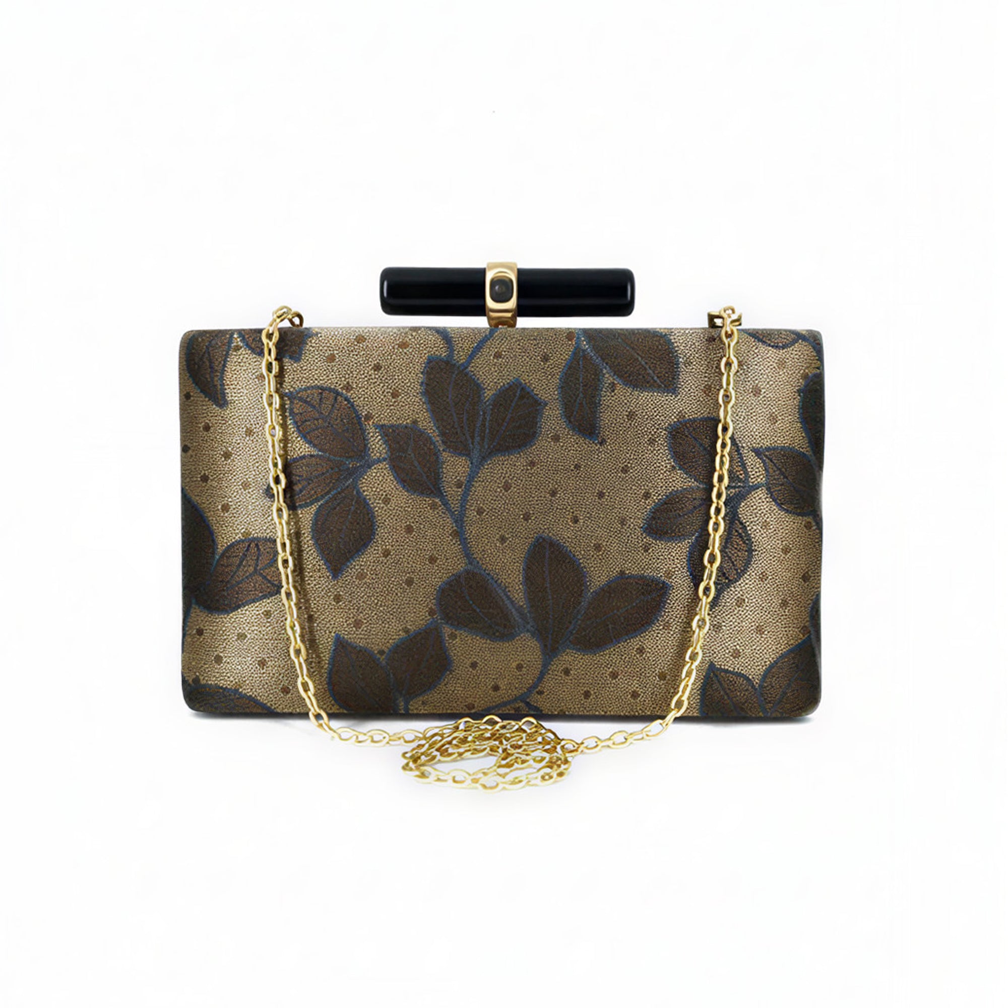 Artklim Beige Gold Floral Embroidered Clutch