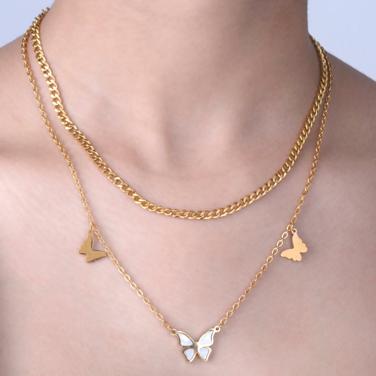Artklim Gold Plated Butterfly Charm Double Layered Necklace