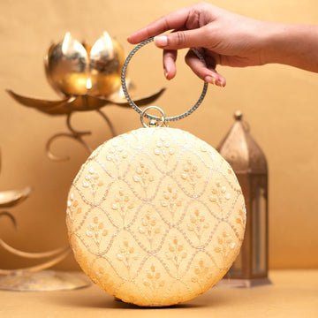 Golden Embroidery Round Clutch