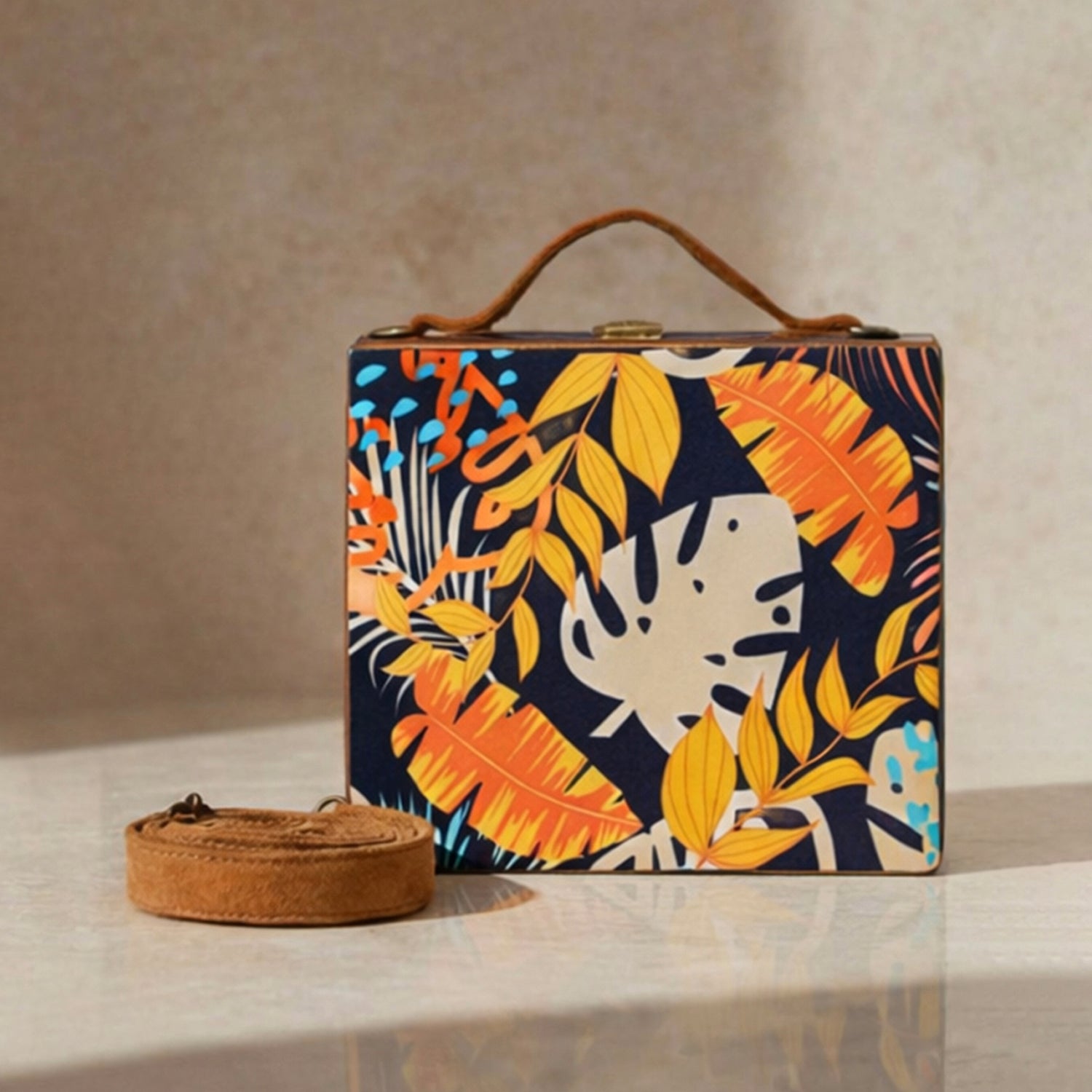 Multipattern Leaves Printed Suitcase Style