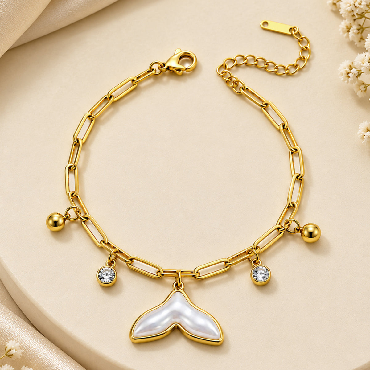 Artklim Luxe Mermaid Tail Charm Gold-Tone Anti-Tarnish Bracelet