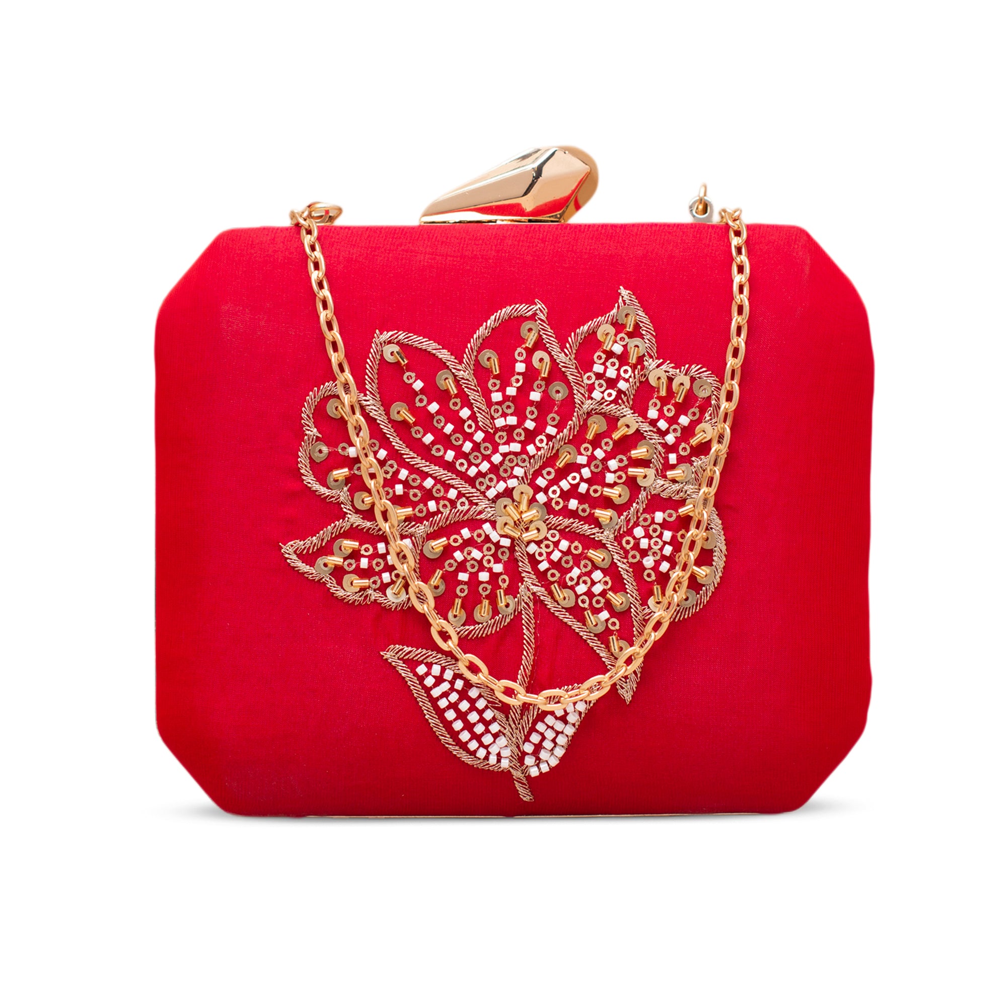 Artklim Classic Red Floral Embroidered Clutch