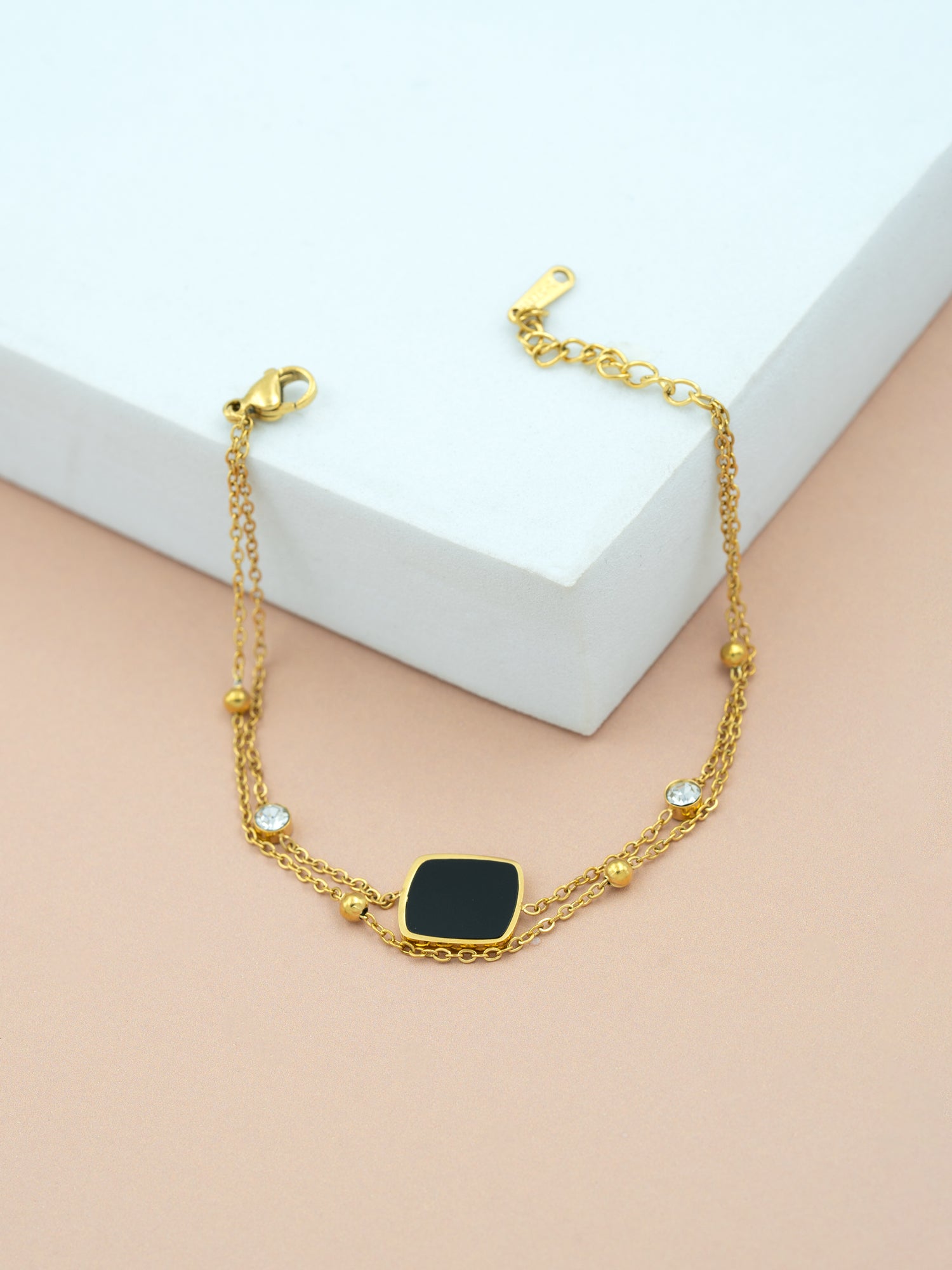 Artklim Gold Plated Anti Tarnish Black Stone Luxe Bracelet