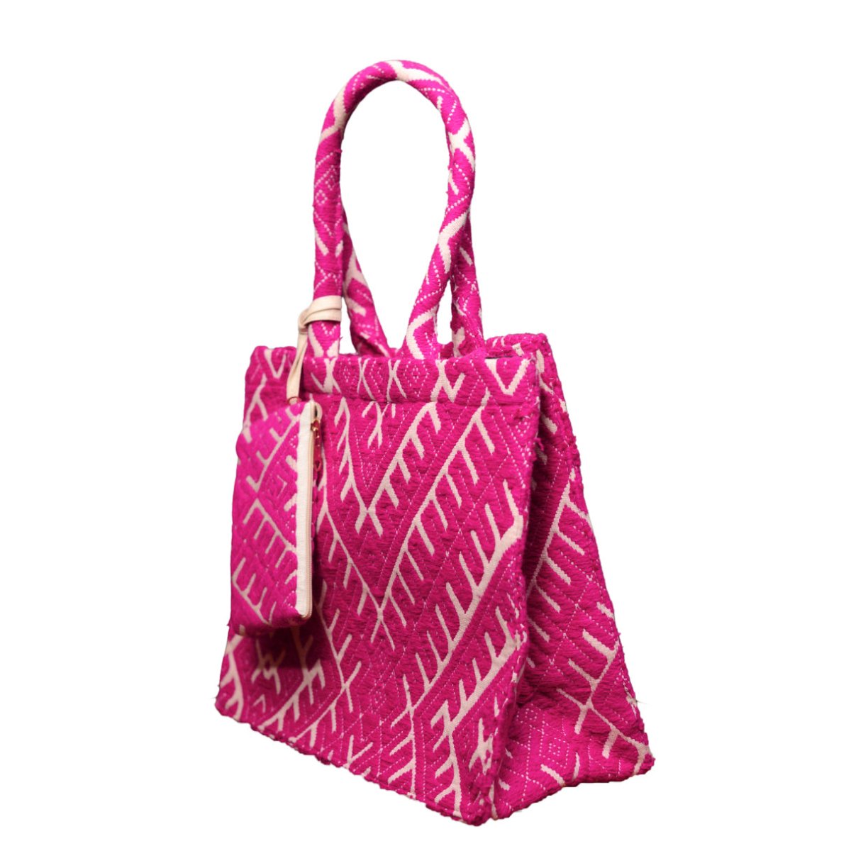 Pink And White Jacquard Box Style Tote bag
