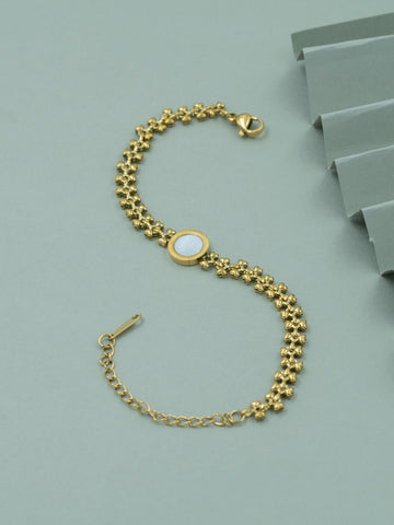 Artklim Heart Link Pearl Bracelet - Gold Plated Anti Tarnish Jewelry