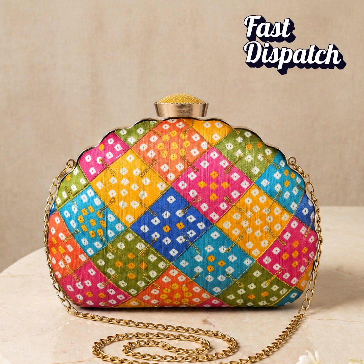 Artklim Multicolor Patchwork Embroidered Clutch