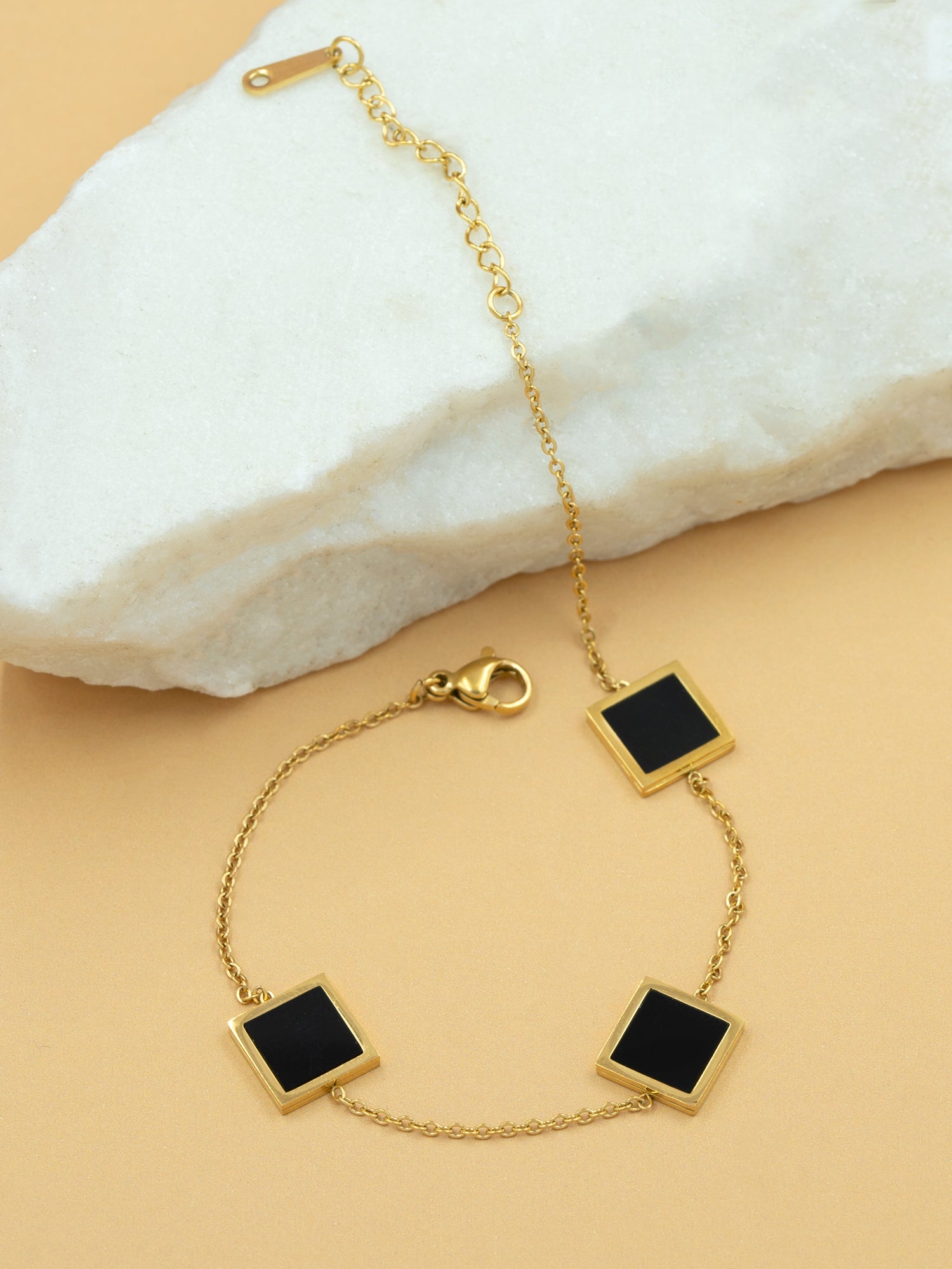 Artklim Gold Plated Anti Tarnish Black Square Charm Bracelet