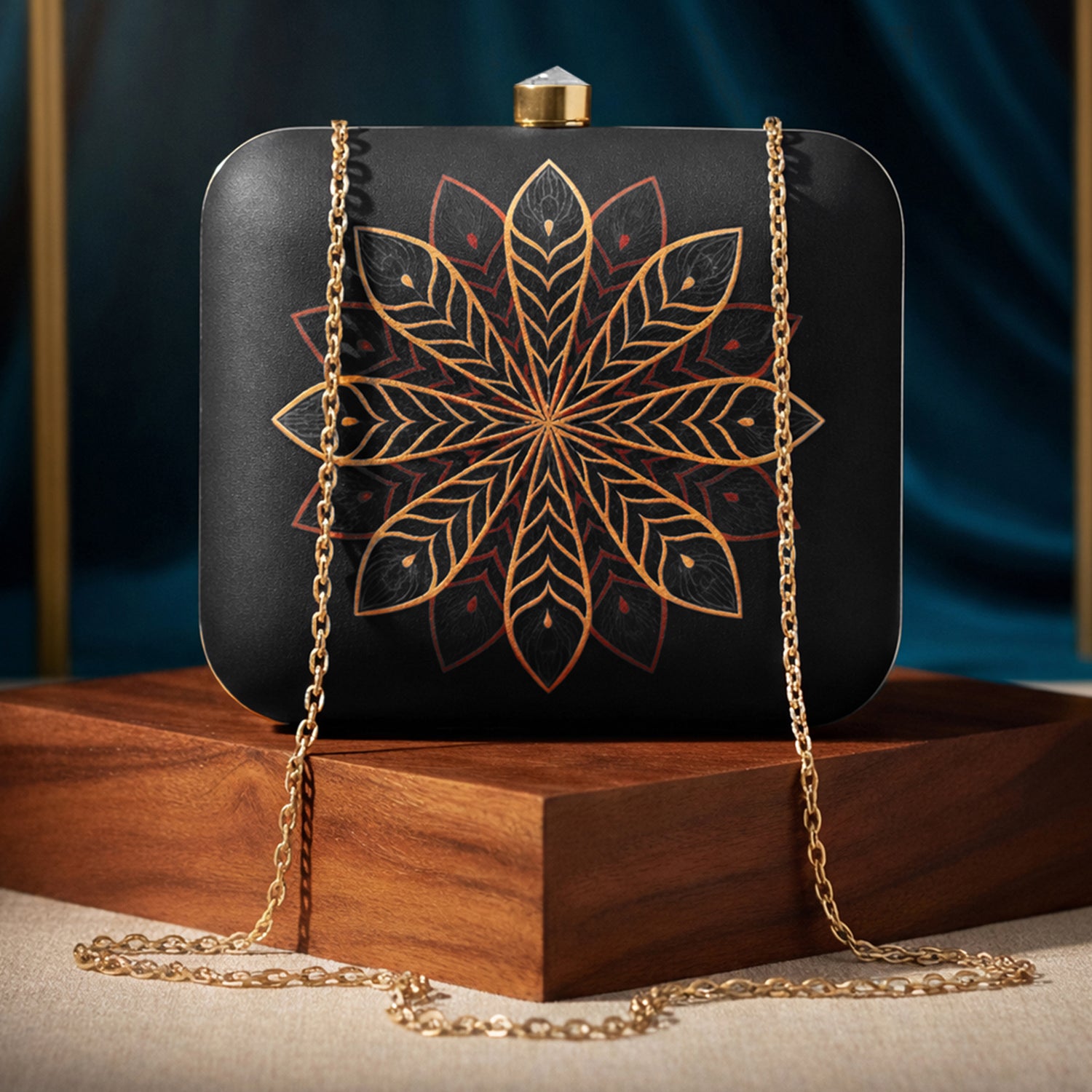 Artklim Black Gold Mandala Printed Clutch