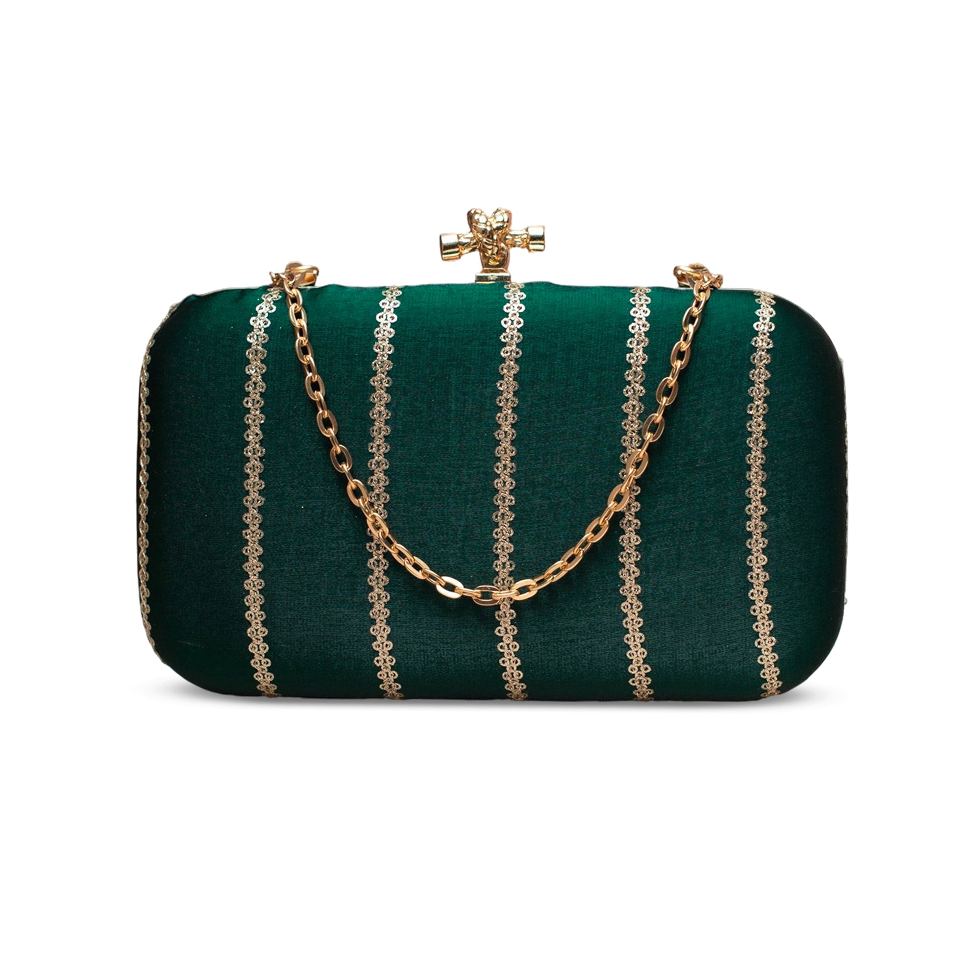 Artklim Regal Forest Green Satin Embroidered Clutch