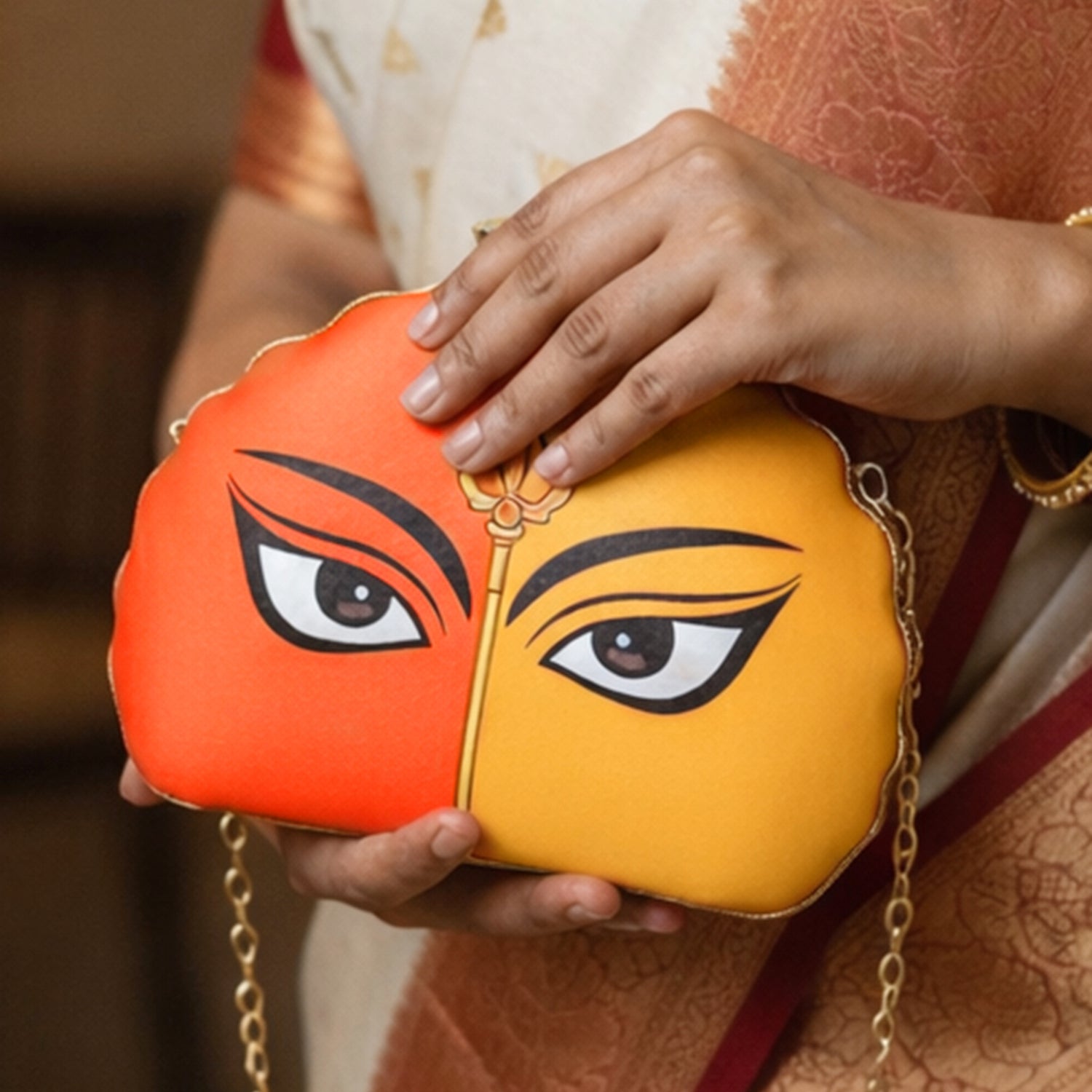 Artklim Multicolor Durga Printed D-Shape Clutch