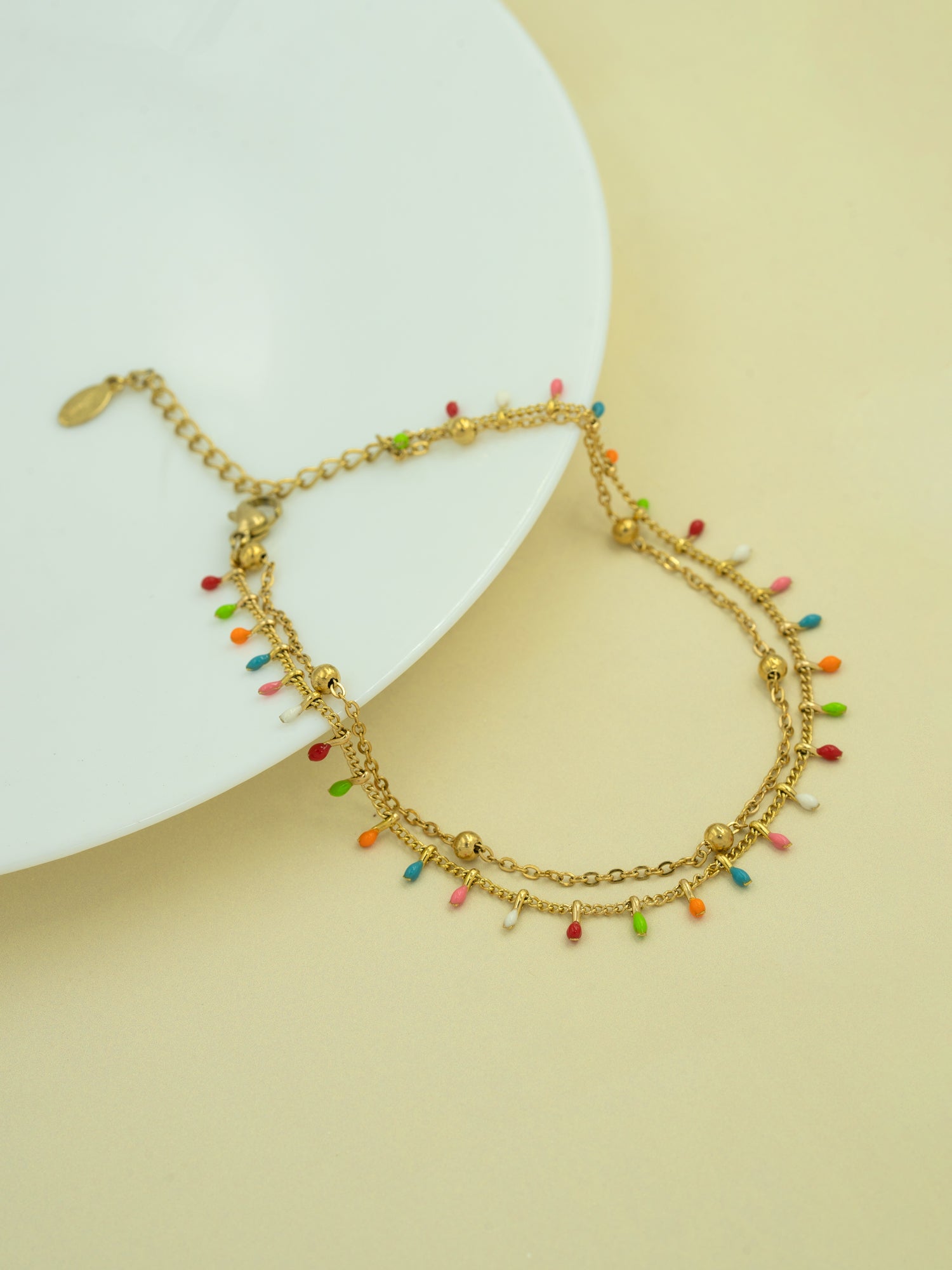 Artklim Gold Plated Multicolored Anti Tarnish Anklet