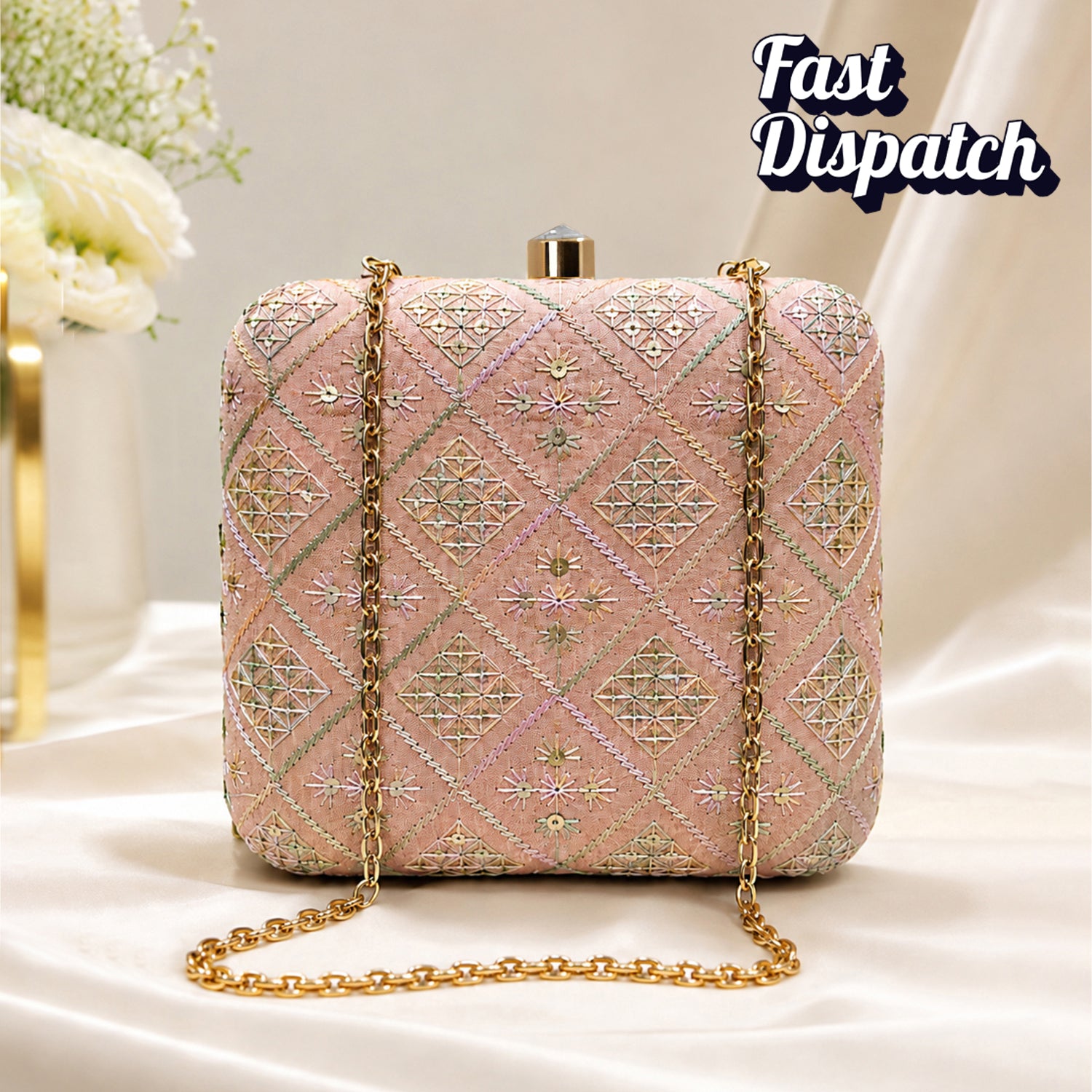 Artklim Pink Pastel Embroidered Clutch