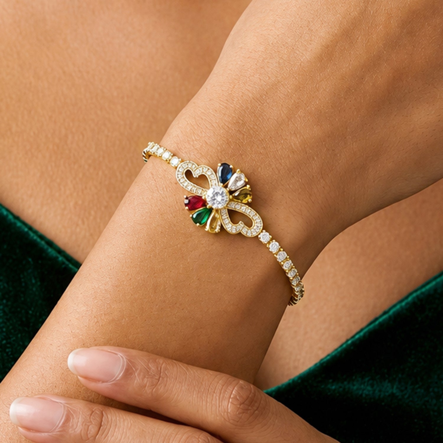Artklim Rainbow Crystal Bloom Anti-Tarnish Bracelet