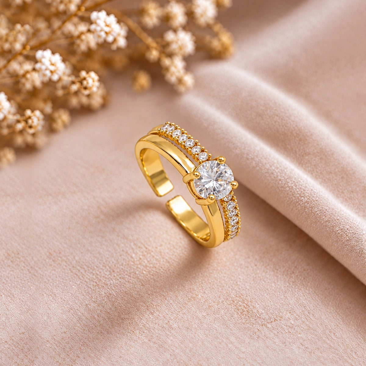 Artklim Classic Round-Cut Solitaire Gold-Tone Anti-Tarnish Ring