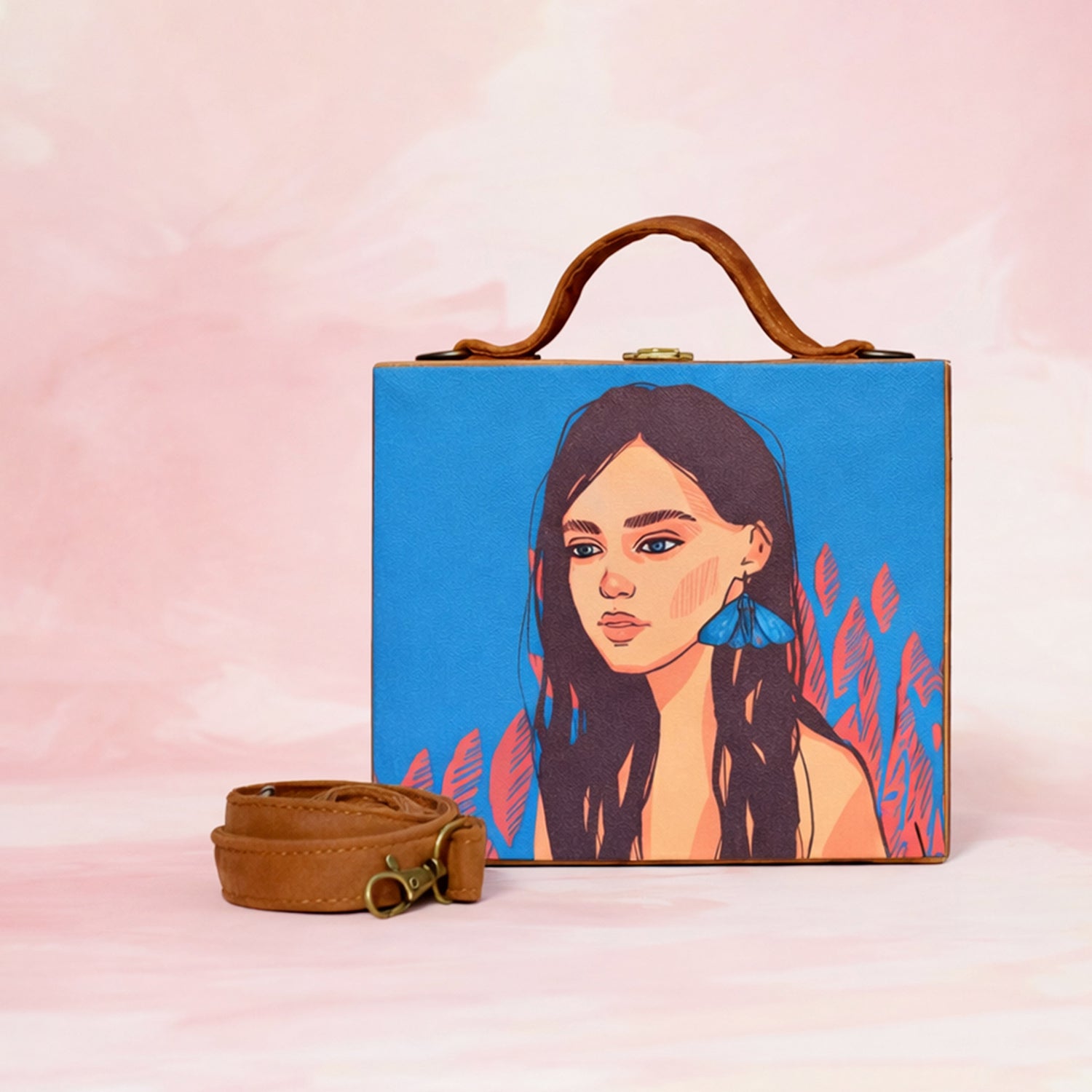 Brown Hair Lady Printed Suitcase Style