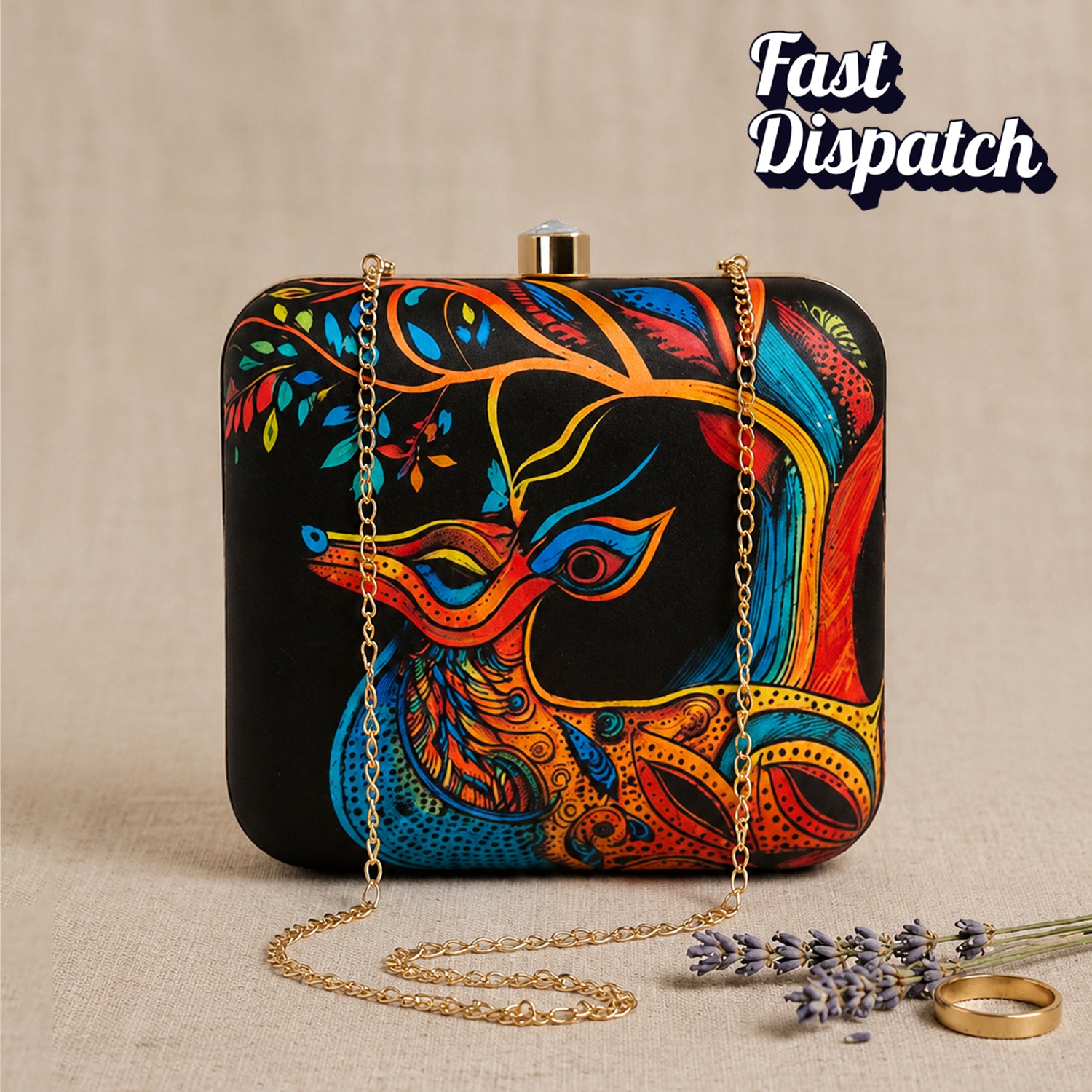 Artklim Peacock Printed Designer Clutch
