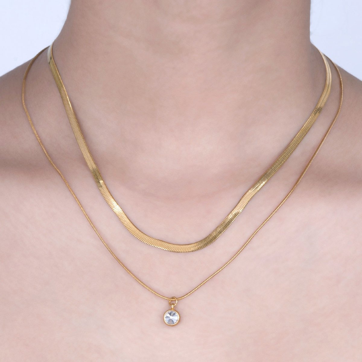 Artklim Gold Plated Crystal Pendant Double Layered Necklace