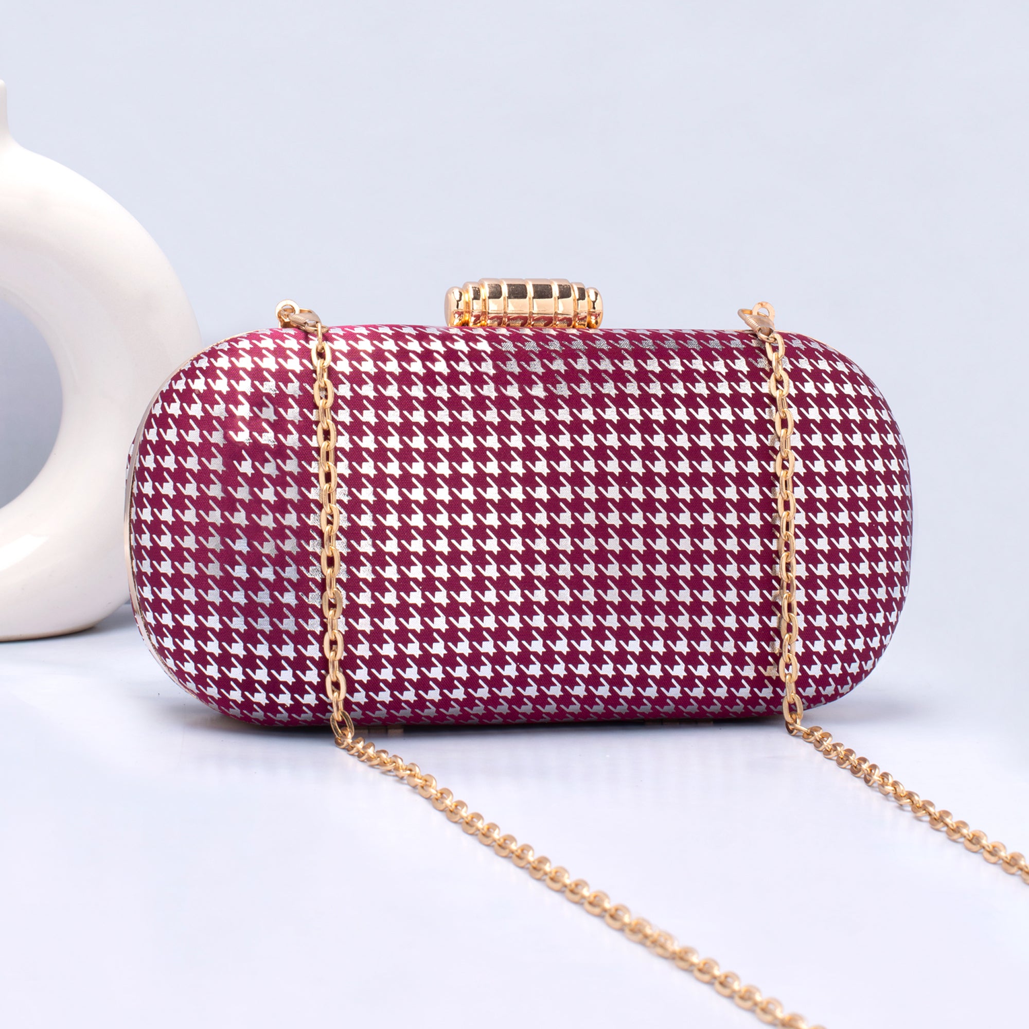 Artklim Purple And Silver Shiny Fabric Capsule Clutch