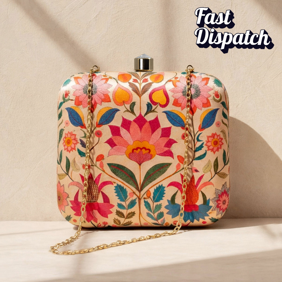 Artklim Floral Printed Designer Chain Clutch