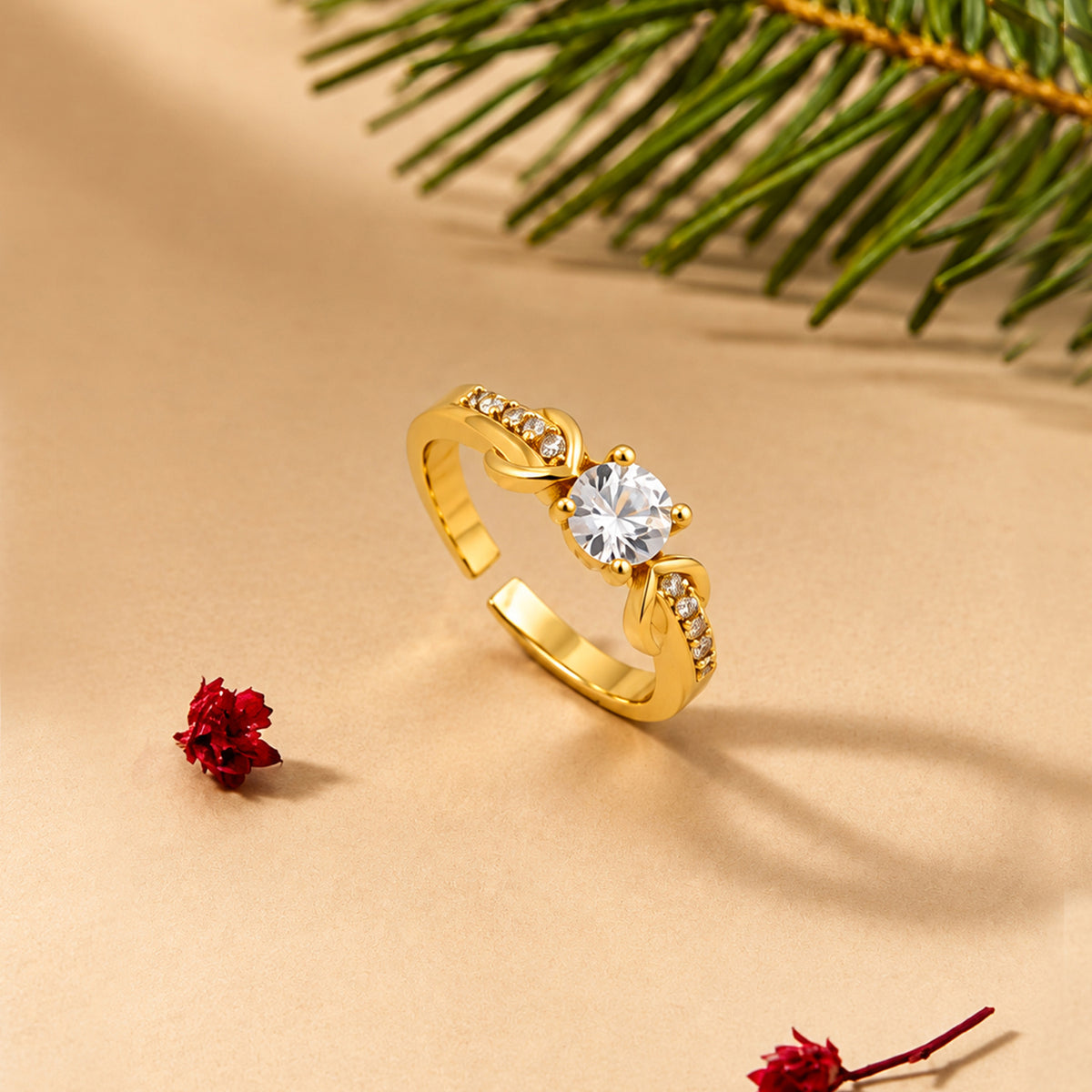 Artklim Luxe Round-Stone Gold-Tone Anti-Tarnish Ring