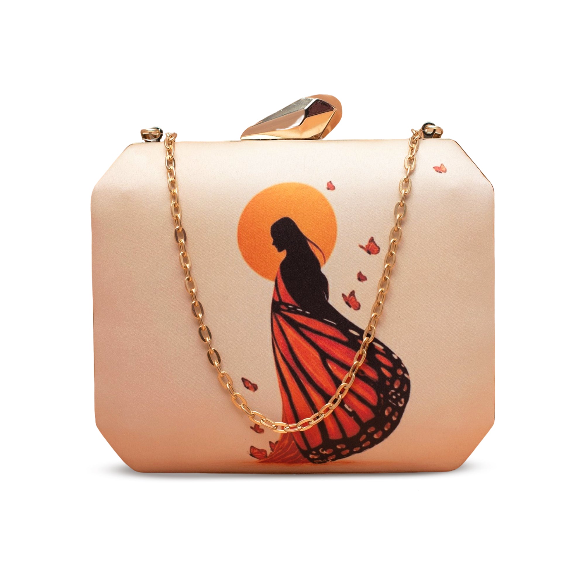 Artklim Butterfly Dress Silhouette Printed Clutch