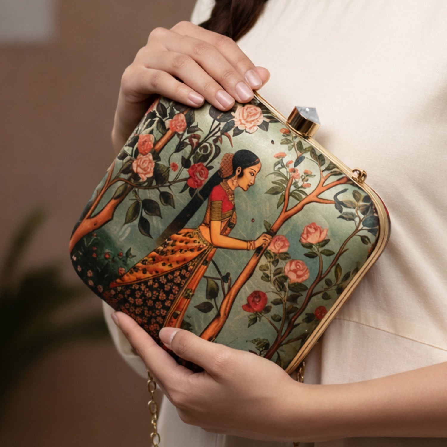 Traditional Indian Woman Printed Clutch