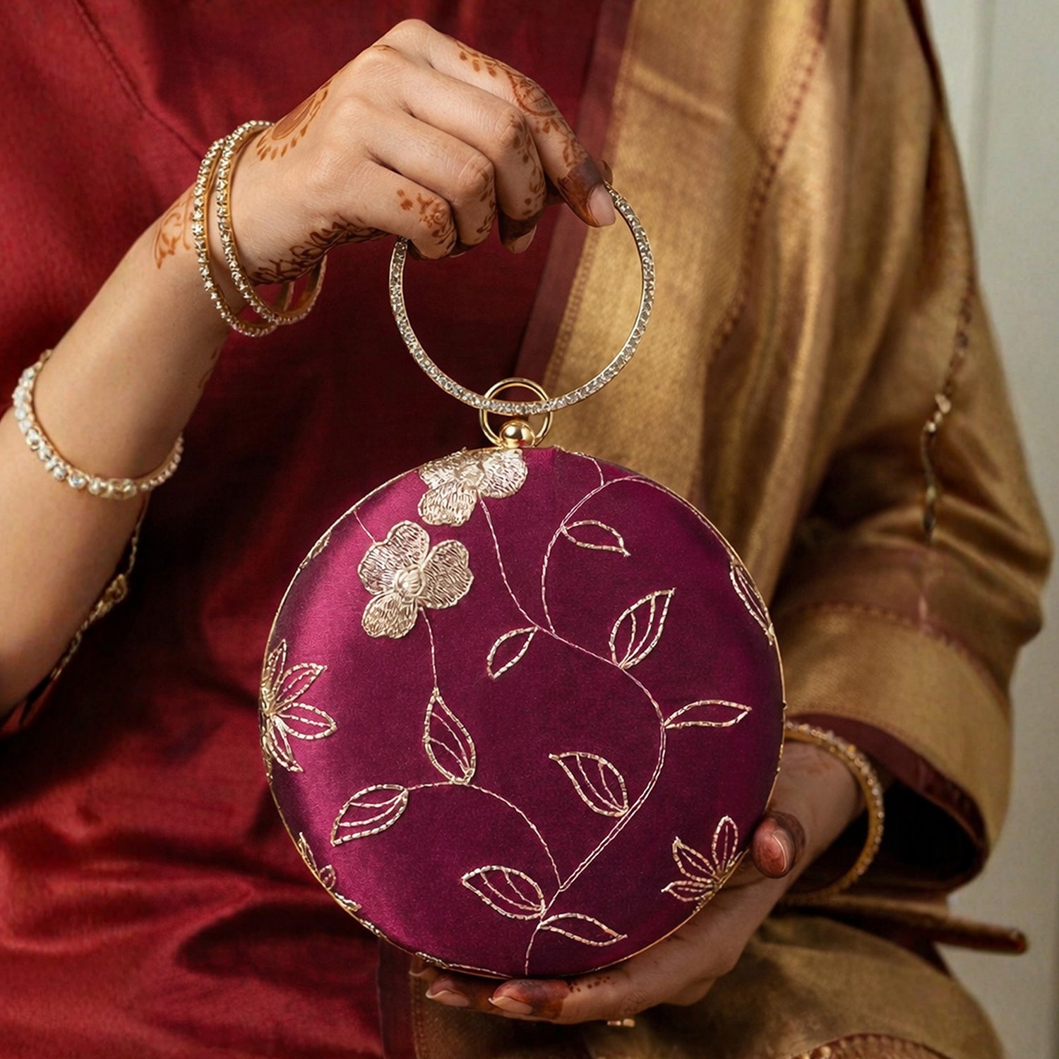 Artklim Maroon with Golden Leafy Trails