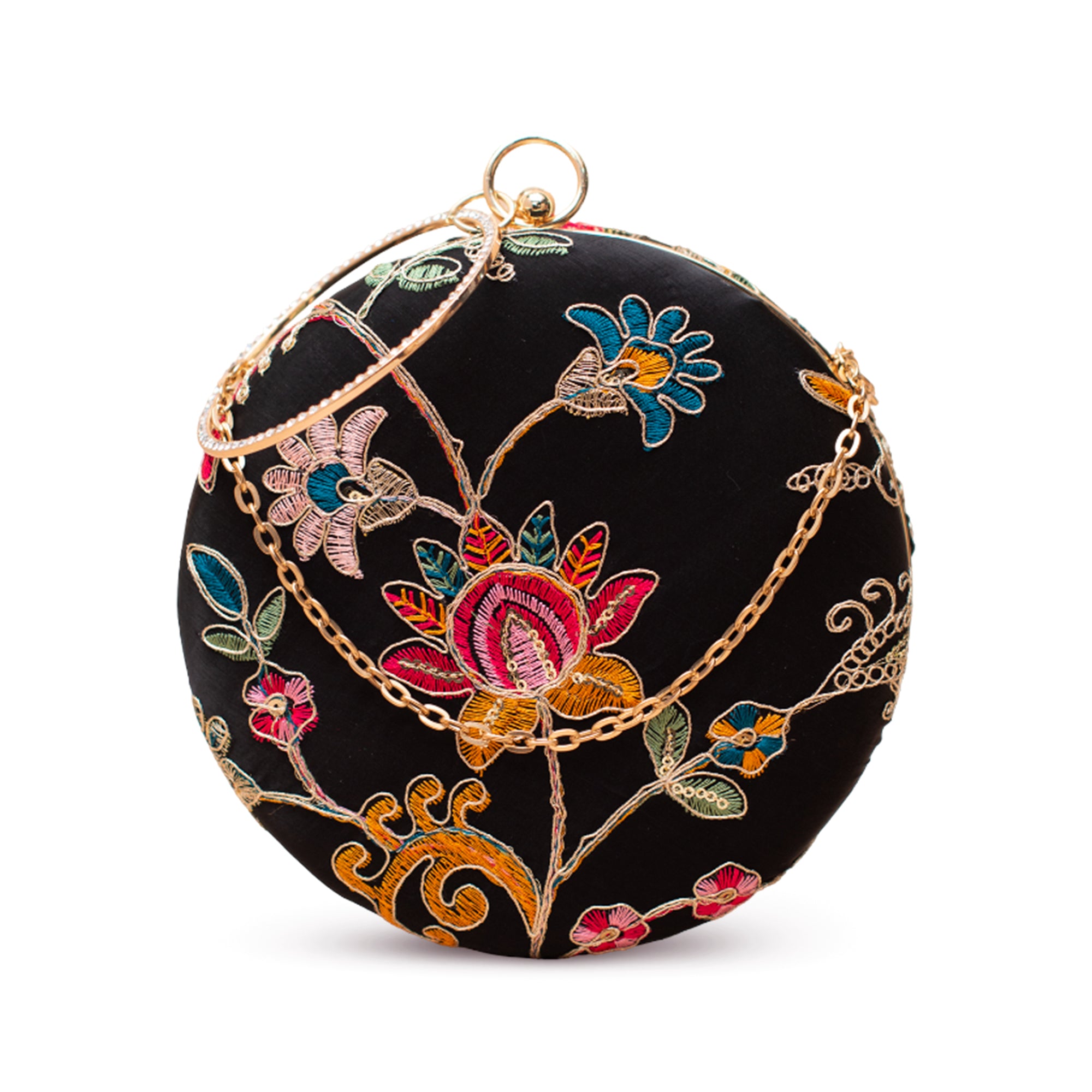 Artklim Black Multicolor Floral Embroidered Clutch