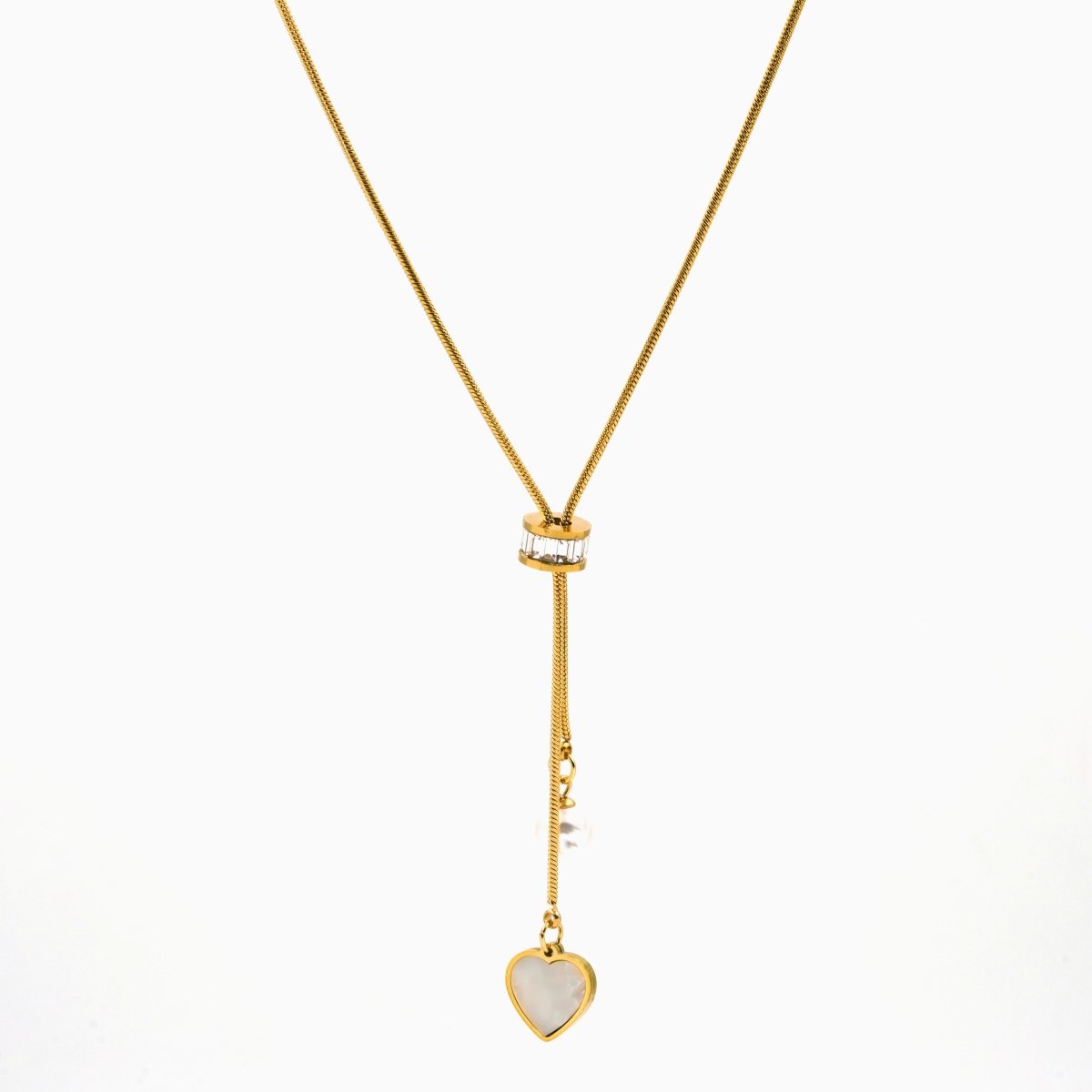 Artklim Gold Plated Dangling Heart And Pearl Pendant Necklace
