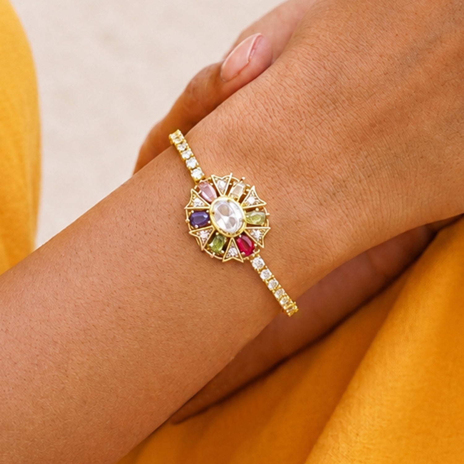 Artklim Radiant Gemstone Sunburst Anti-Tarnish Bracelet