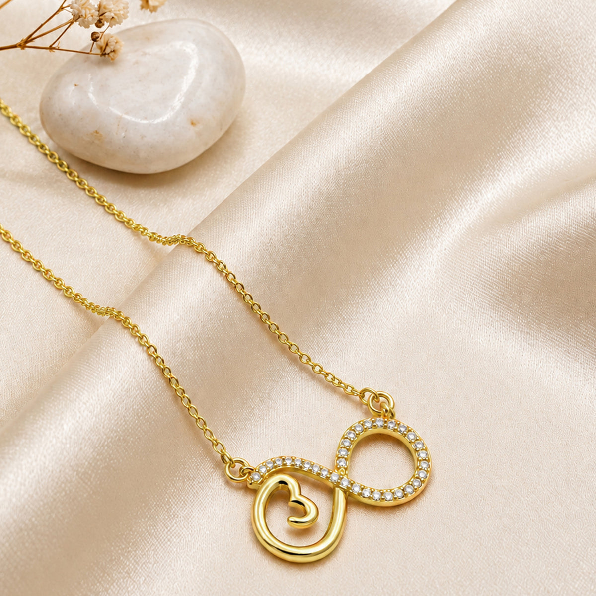 Artklim Luxe Heart Infinity Crystal Gold-Tone Anti-Tarnish Pendant Necklace