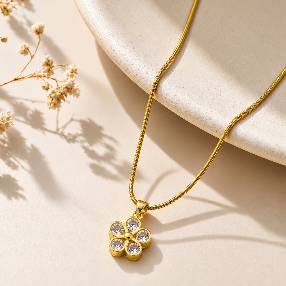 Artklim Elegant Crystal Flower Cut Anti-Tarnish Pendant Necklace