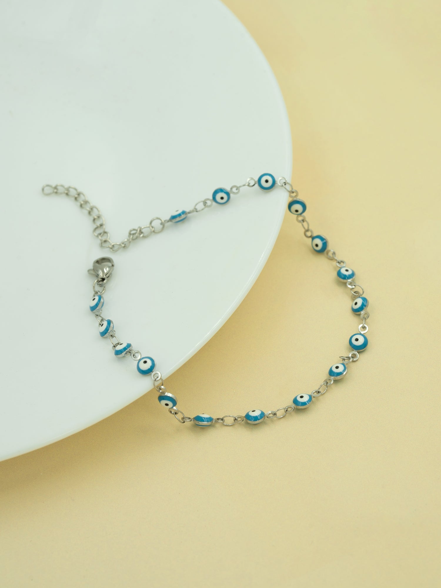 Artklim Silver-Toned Evil Eye Beads Anti Tarnish Anklet