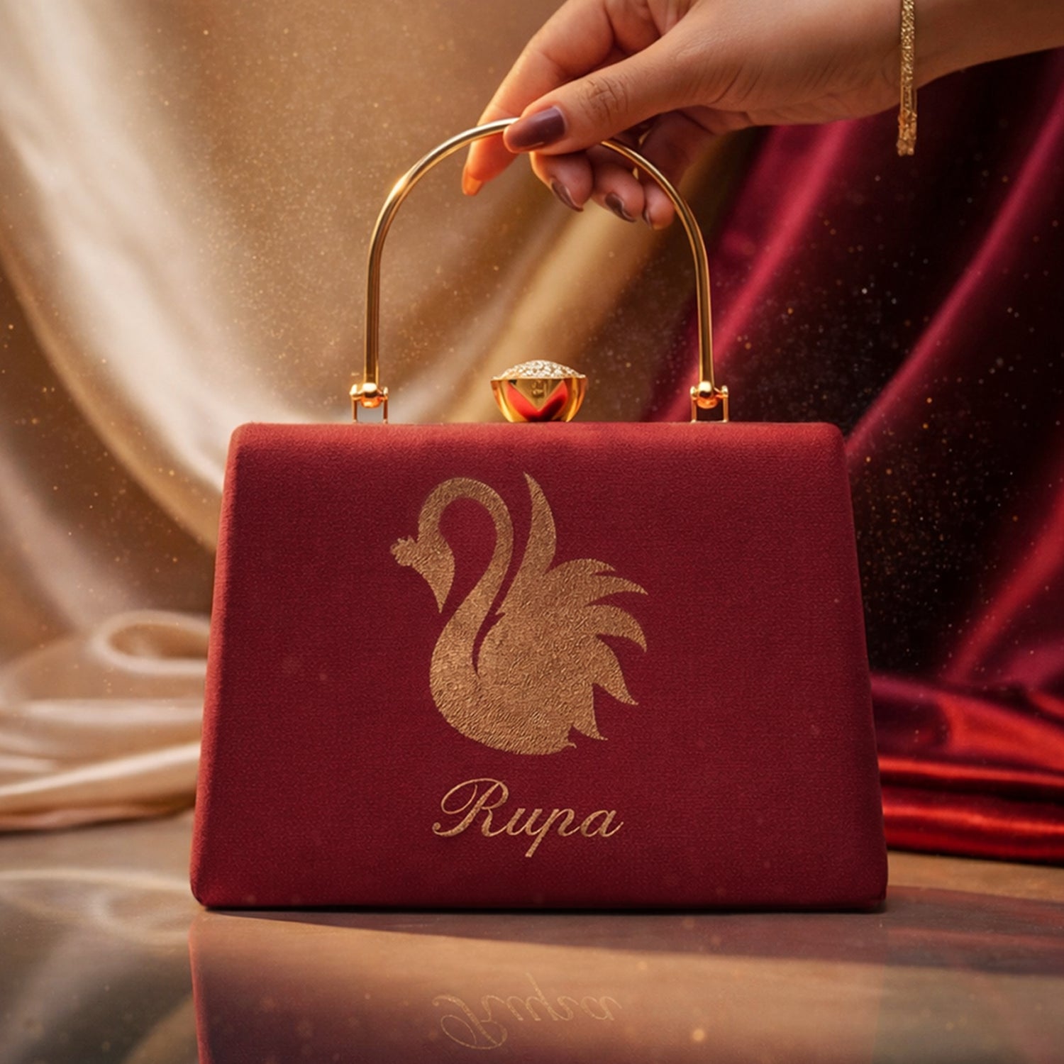 Artklim Swan Embroidery Name Customized Clutch